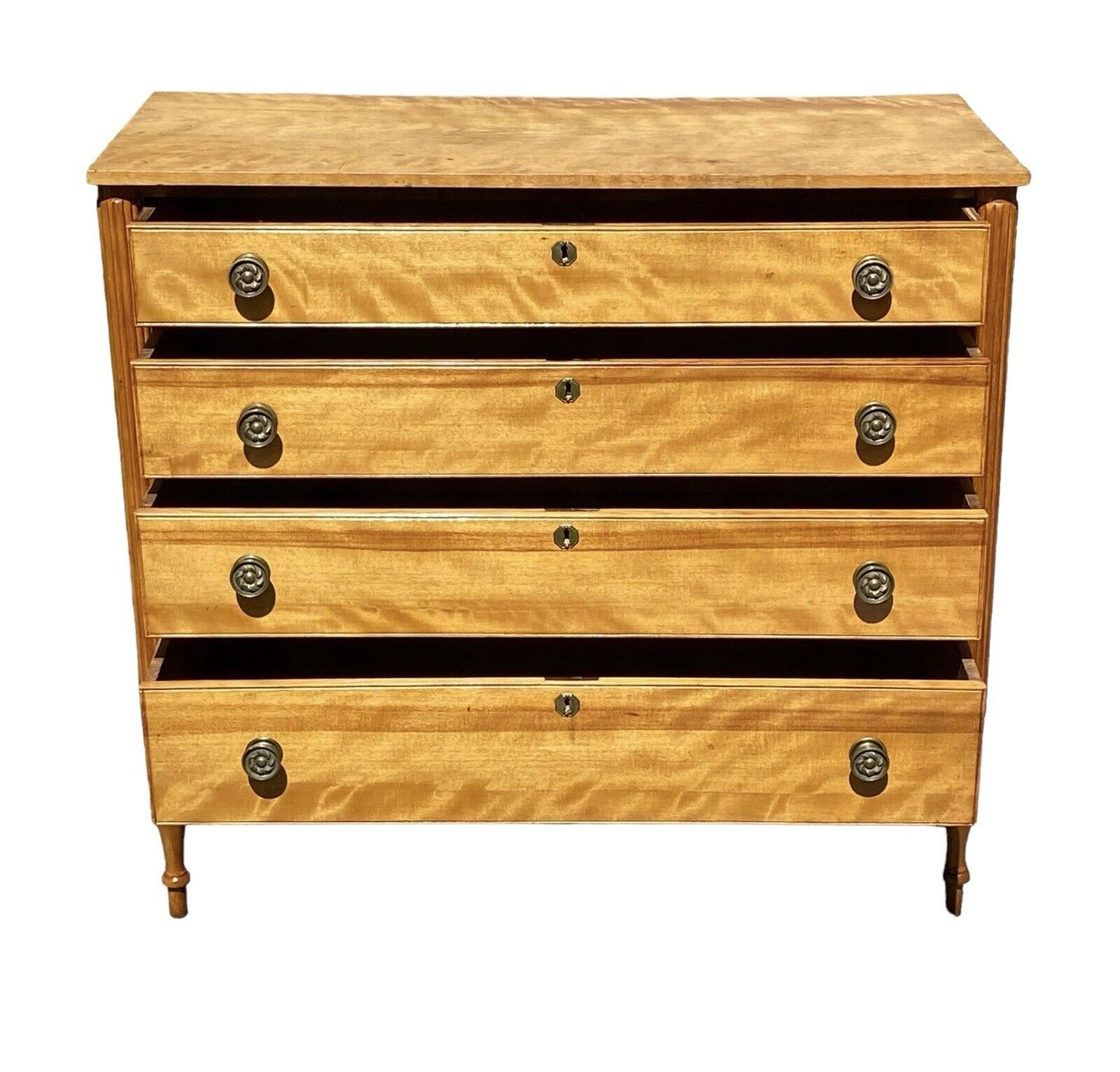 Antique New Hampshire Flame Birch Sheraton Chest Of Drawers / Dresser - Bay Colony Antiques Antiques:Furniture:Dressers & Chests of Drawers