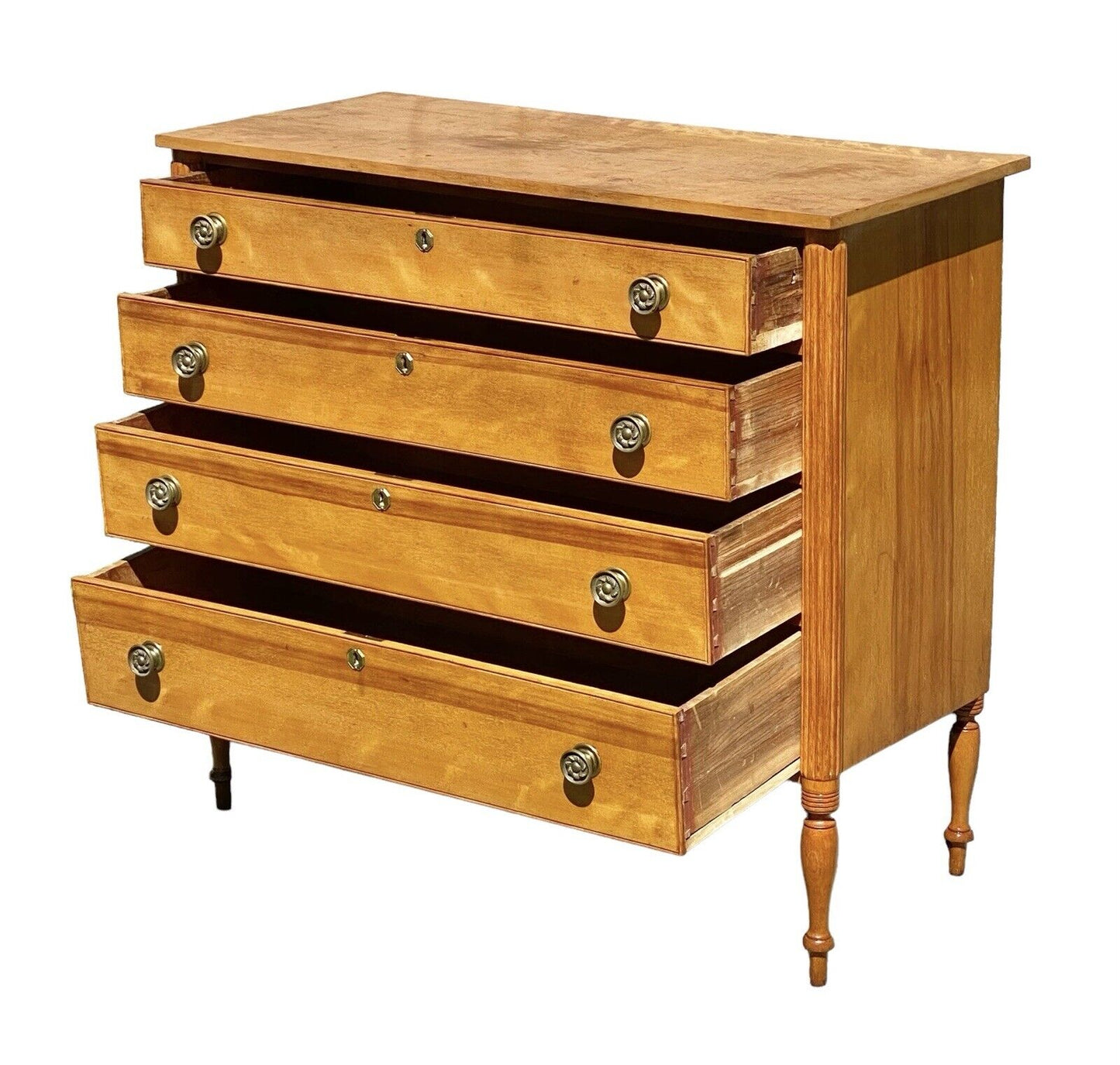 Antique New Hampshire Flame Birch Sheraton Chest Of Drawers / Dresser - Bay Colony Antiques Antiques:Furniture:Dressers & Chests of Drawers