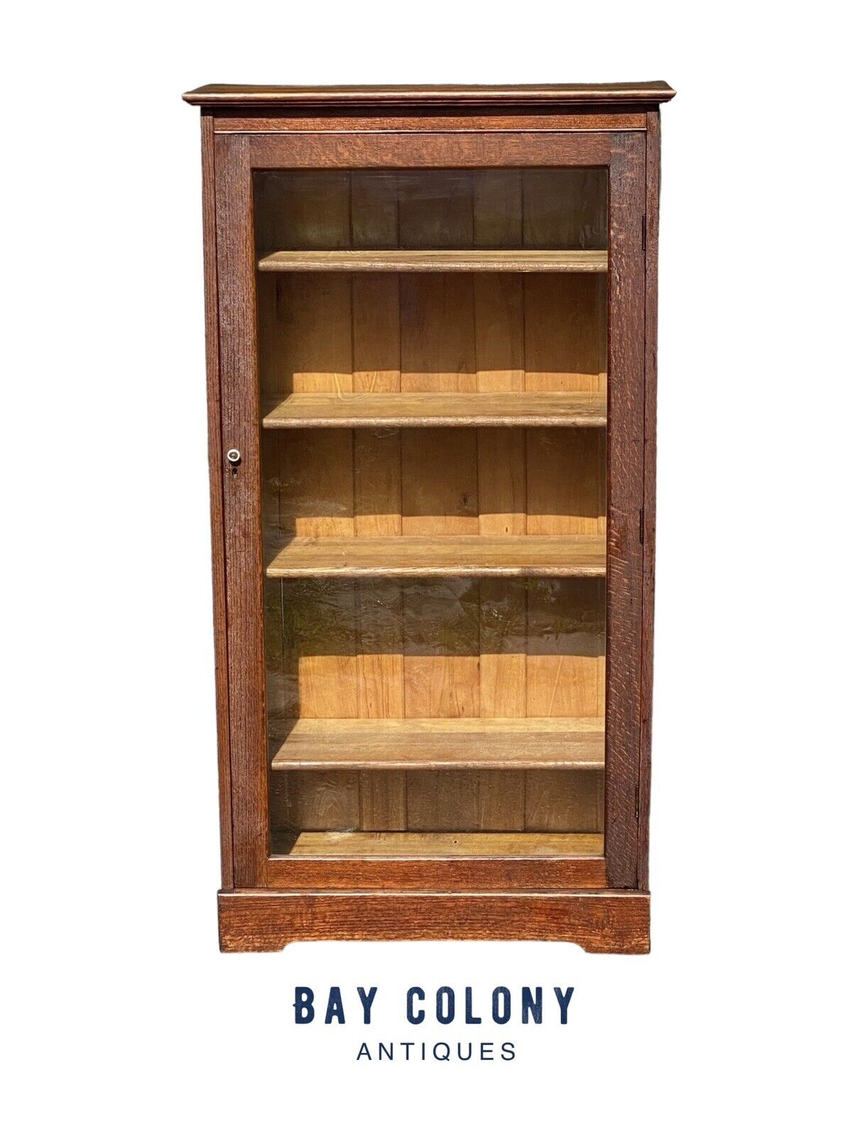 Antique Oak Bookcase / Display Cabinet with Glass Door - Larkin - Bay Colony Antiques Antiques:Furniture:Cabinets & Cupboards