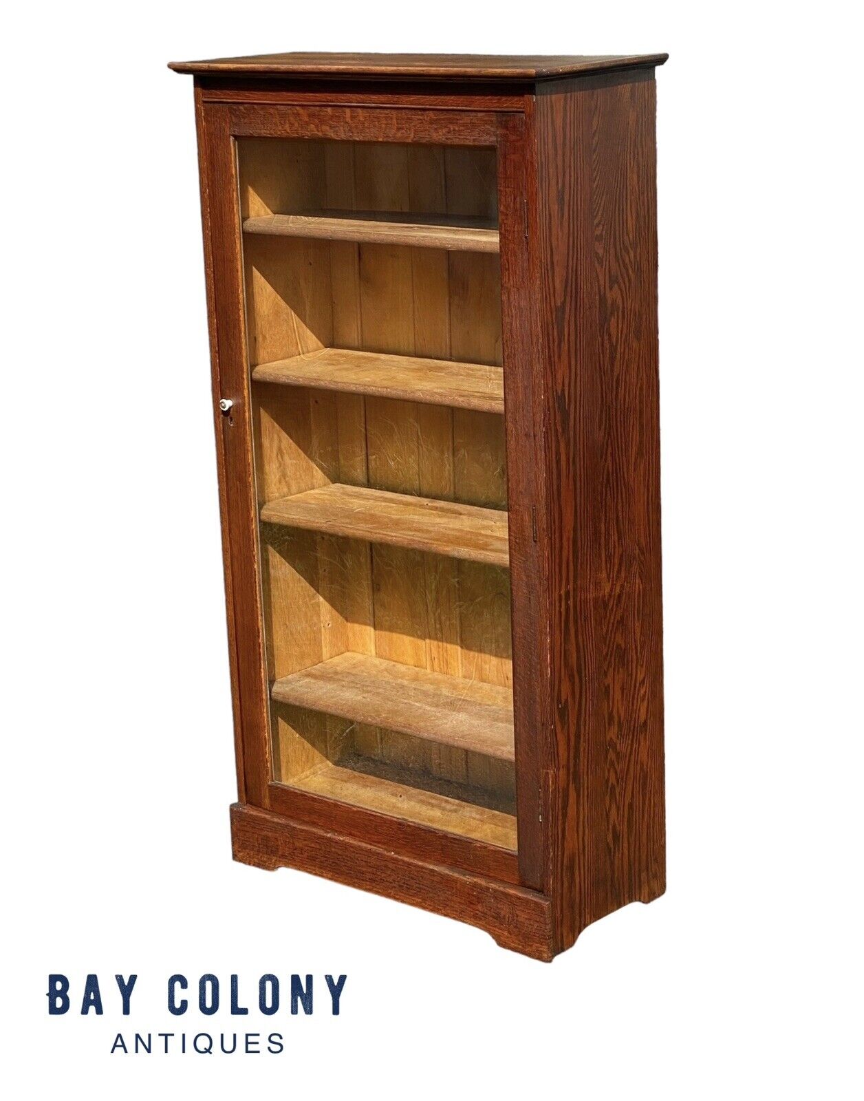 Antique Oak Bookcase / Display Cabinet with Glass Door - Larkin - Bay Colony Antiques Antiques:Furniture:Cabinets & Cupboards