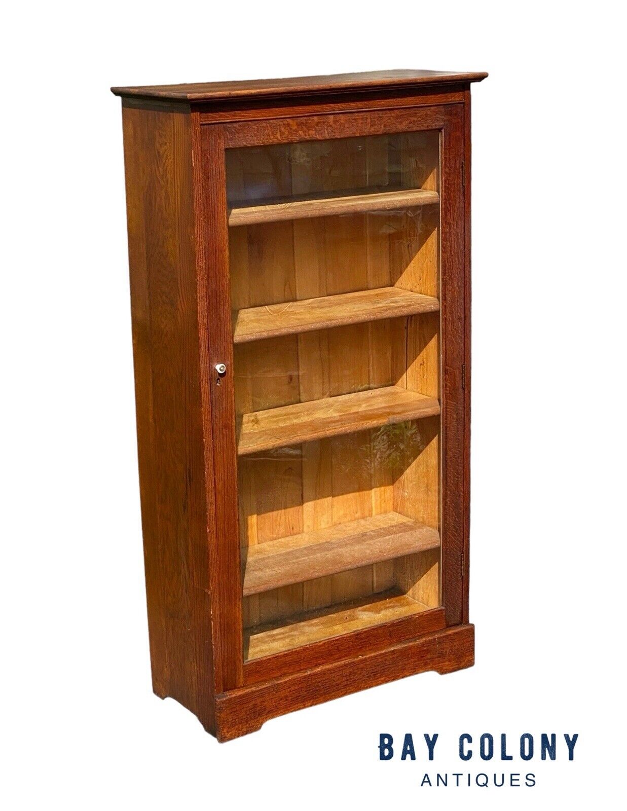 Antique Oak Bookcase / Display Cabinet with Glass Door - Larkin - Bay Colony Antiques Antiques:Furniture:Cabinets & Cupboards