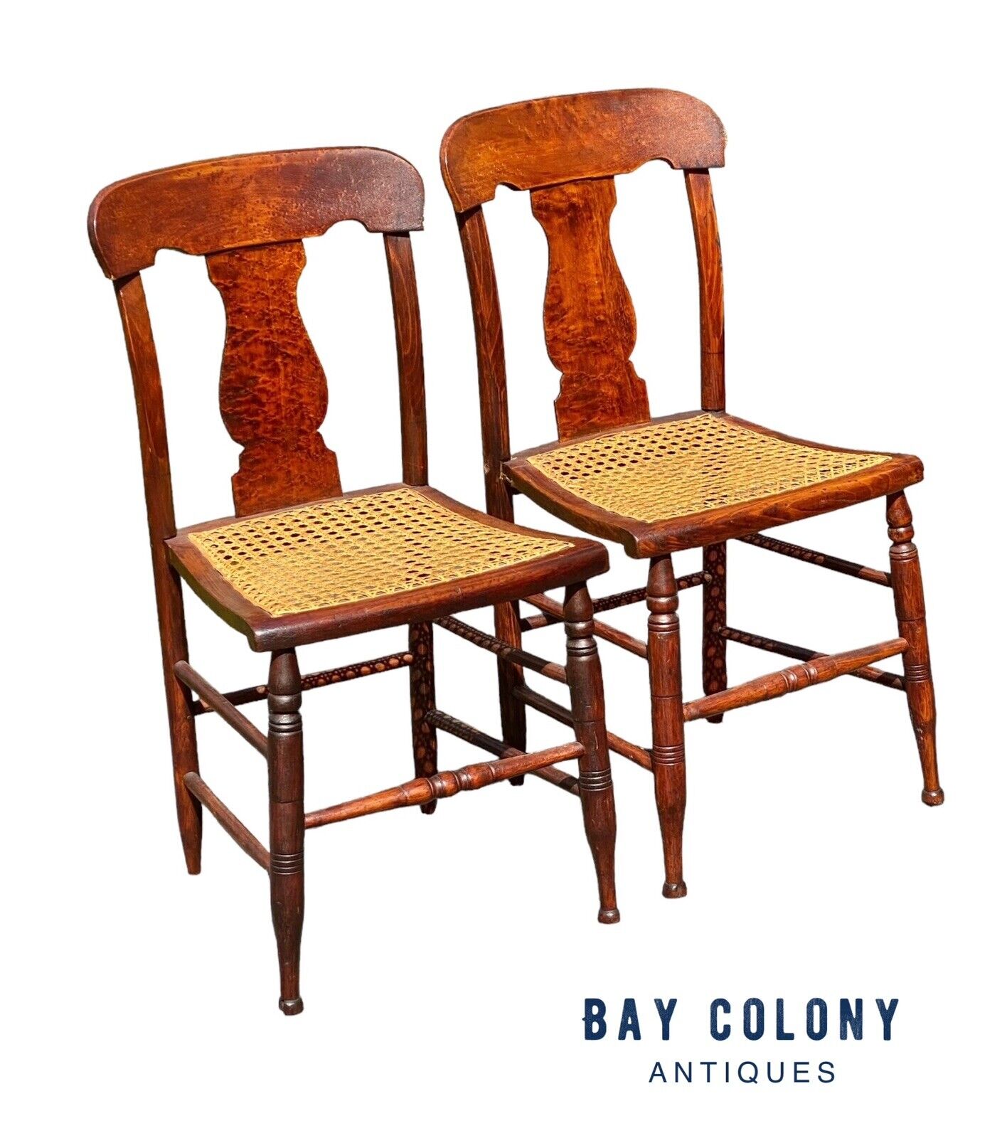 Antique Pair of Birds Eye Maple Country Chairs - Bay Colony Antiques Antiques:Furniture:Chairs