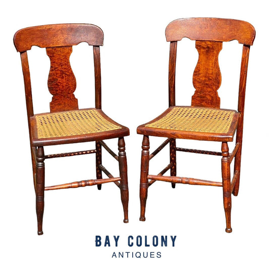 Antique Pair of Birds Eye Maple Country Chairs - Bay Colony Antiques Antiques:Furniture:Chairs