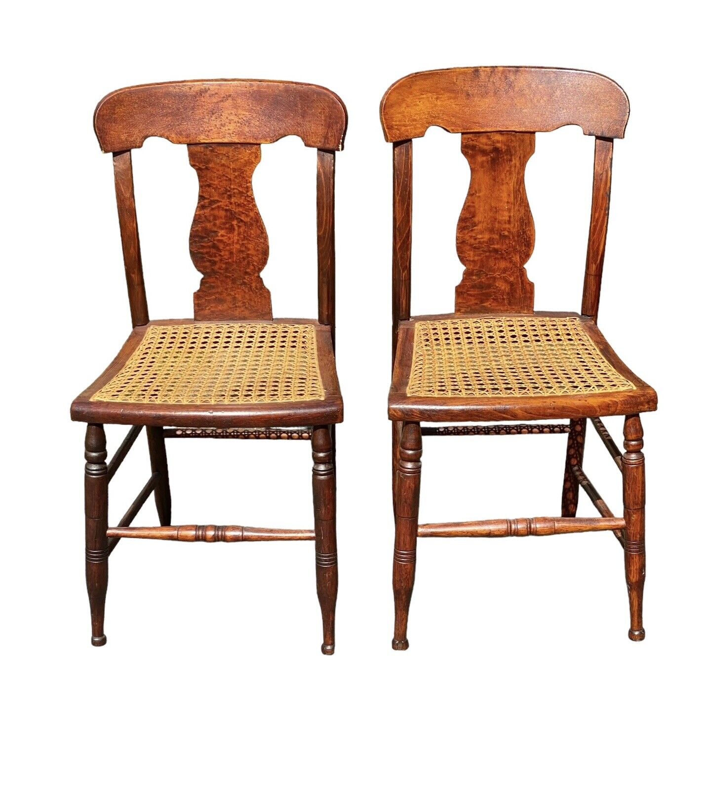 Antique Pair of Birds Eye Maple Country Chairs - Bay Colony Antiques Antiques:Furniture:Chairs