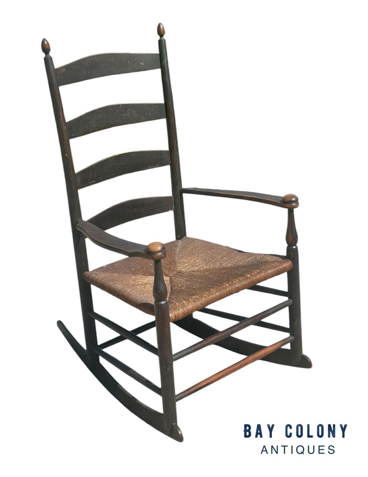 Antique Shaker Mt. Lebanon, Ny #5 Slat Back Rocking Chair With Mushroom Cap Arms - Bay Colony Antiques Antiques:Furniture:Chairs