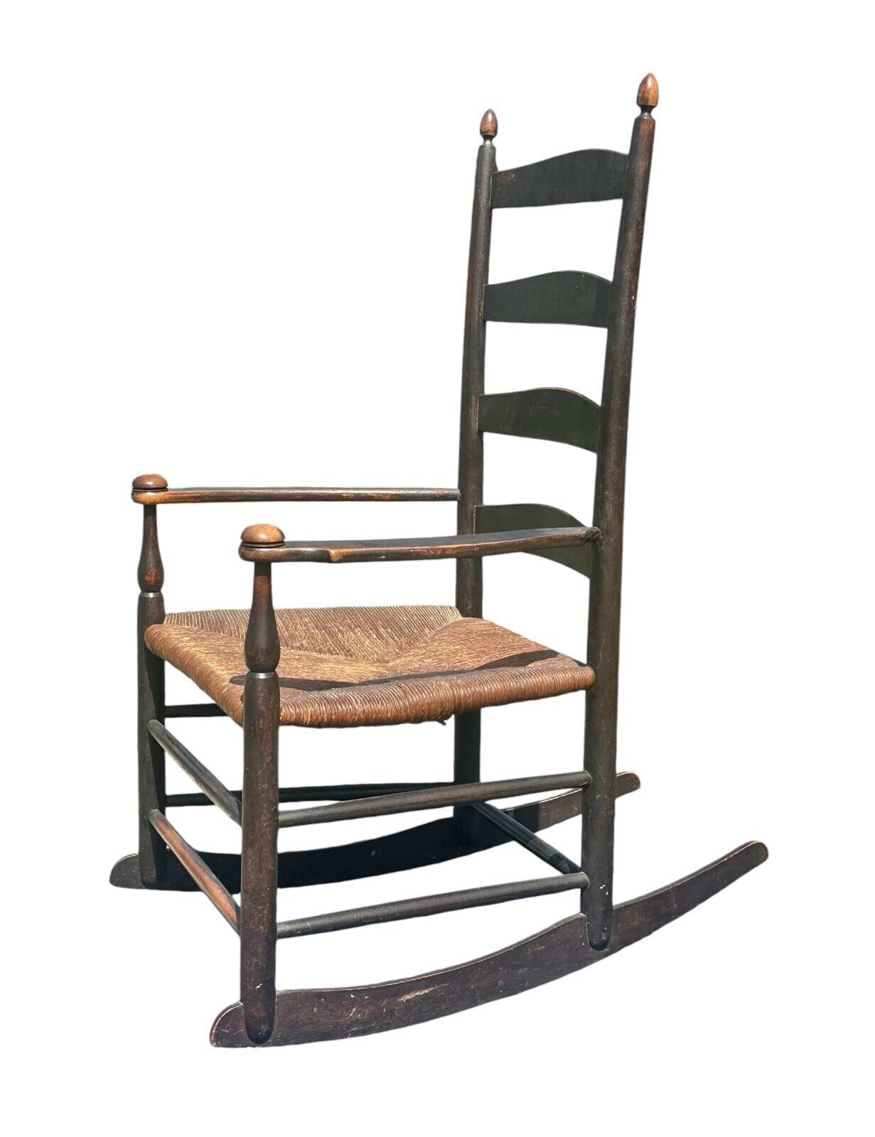 Antique Shaker Mt. Lebanon, Ny #5 Slat Back Rocking Chair With Mushroom Cap Arms - Bay Colony Antiques Antiques:Furniture:Chairs