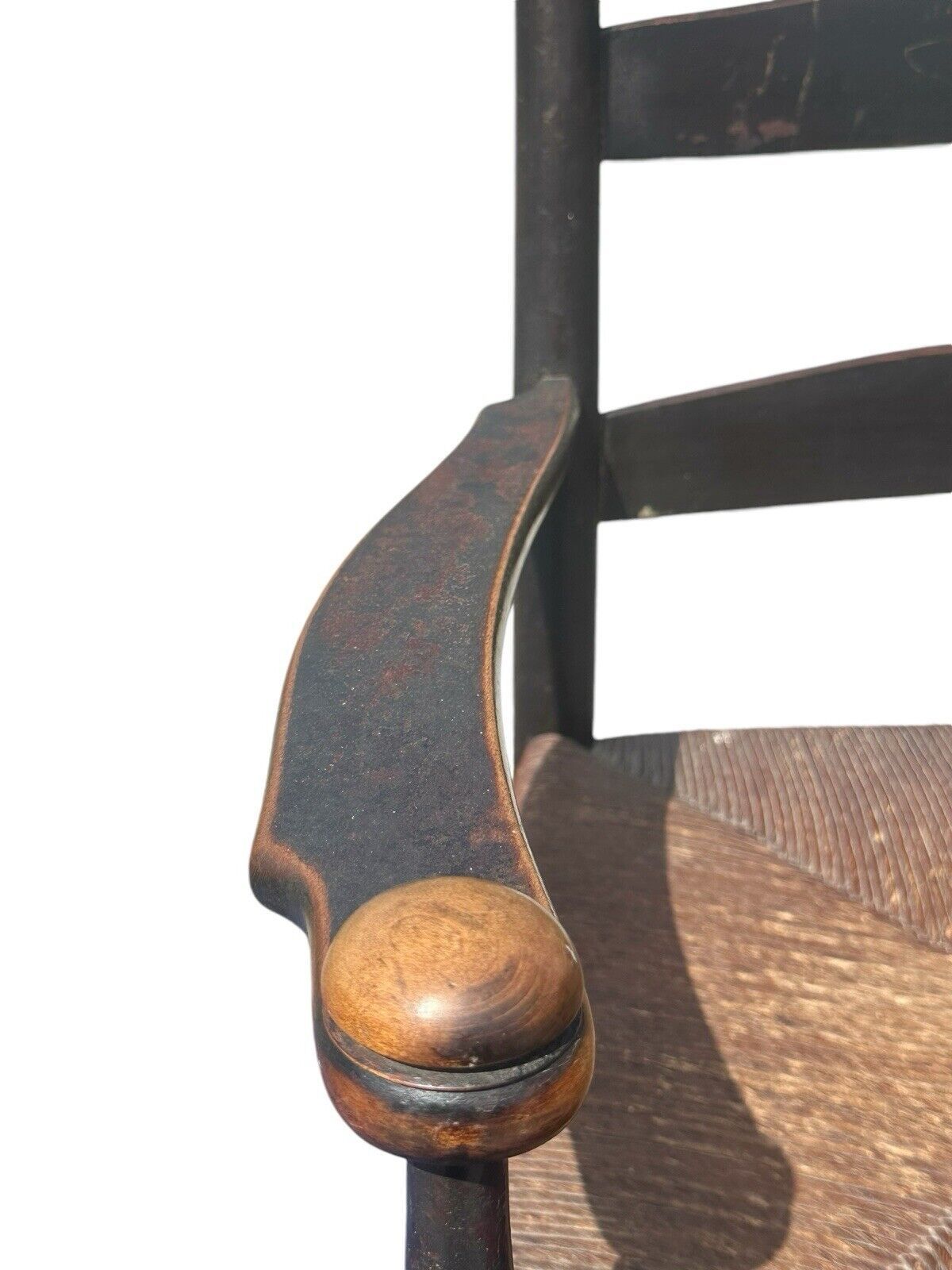Antique Shaker Mt. Lebanon, Ny #5 Slat Back Rocking Chair With Mushroom Cap Arms - Bay Colony Antiques Antiques:Furniture:Chairs