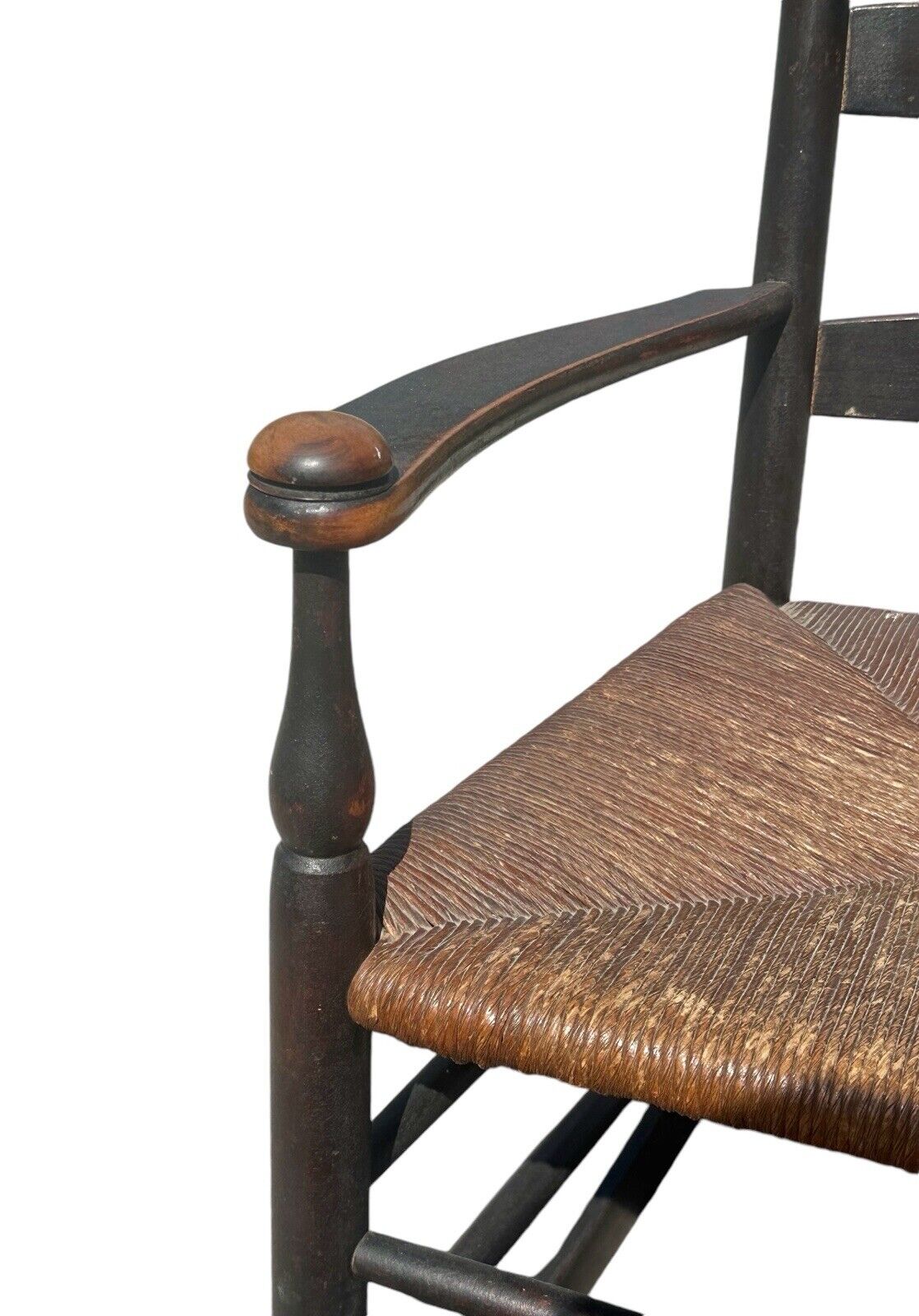 Antique Shaker Mt. Lebanon, Ny #5 Slat Back Rocking Chair With Mushroom Cap Arms - Bay Colony Antiques Antiques:Furniture:Chairs