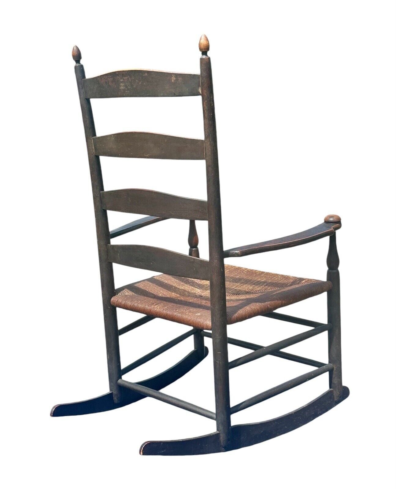 Antique Shaker Mt. Lebanon, Ny #5 Slat Back Rocking Chair With Mushroom Cap Arms - Bay Colony Antiques Antiques:Furniture:Chairs