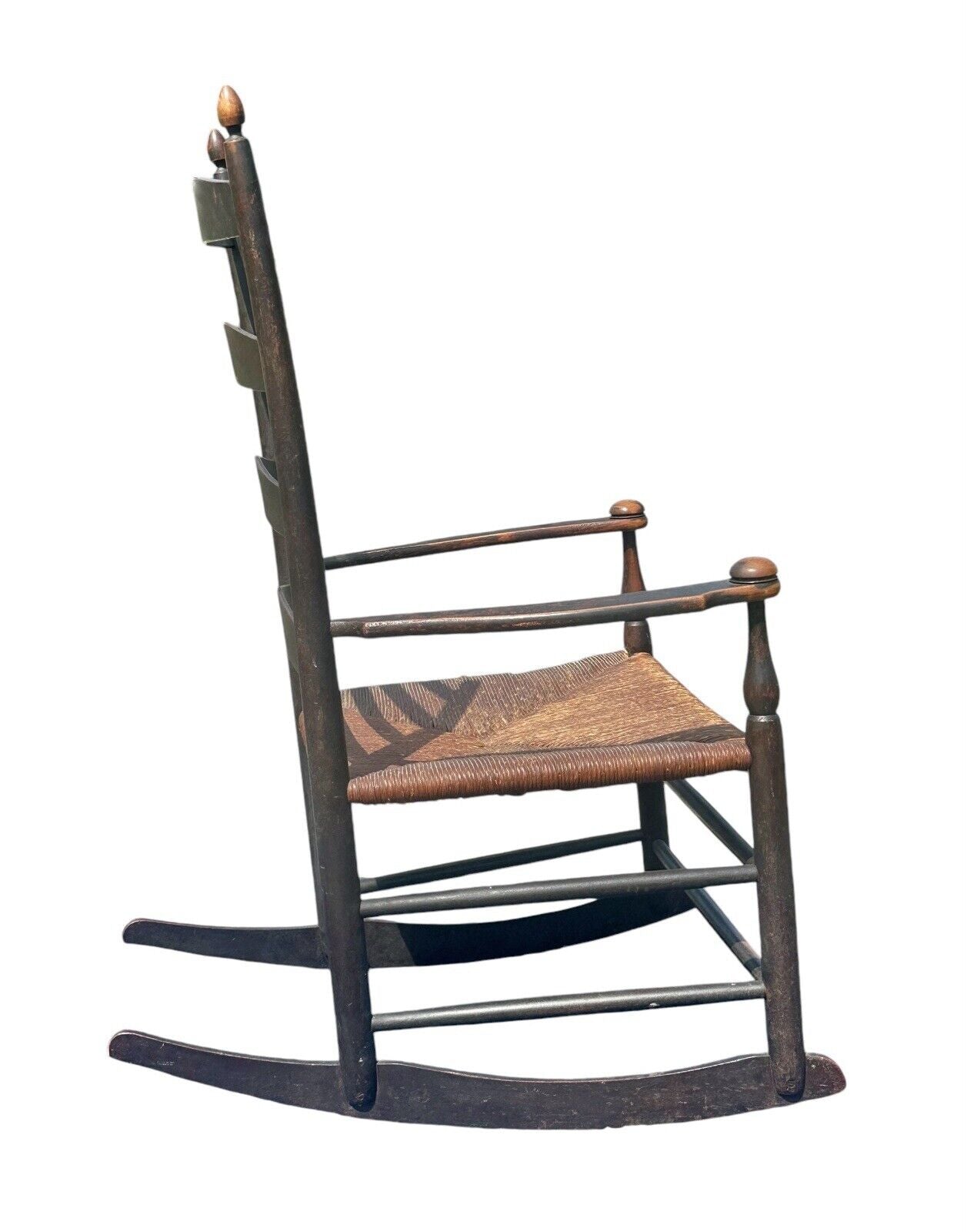 Antique Shaker Mt. Lebanon, Ny #5 Slat Back Rocking Chair With Mushroom Cap Arms - Bay Colony Antiques Antiques:Furniture:Chairs