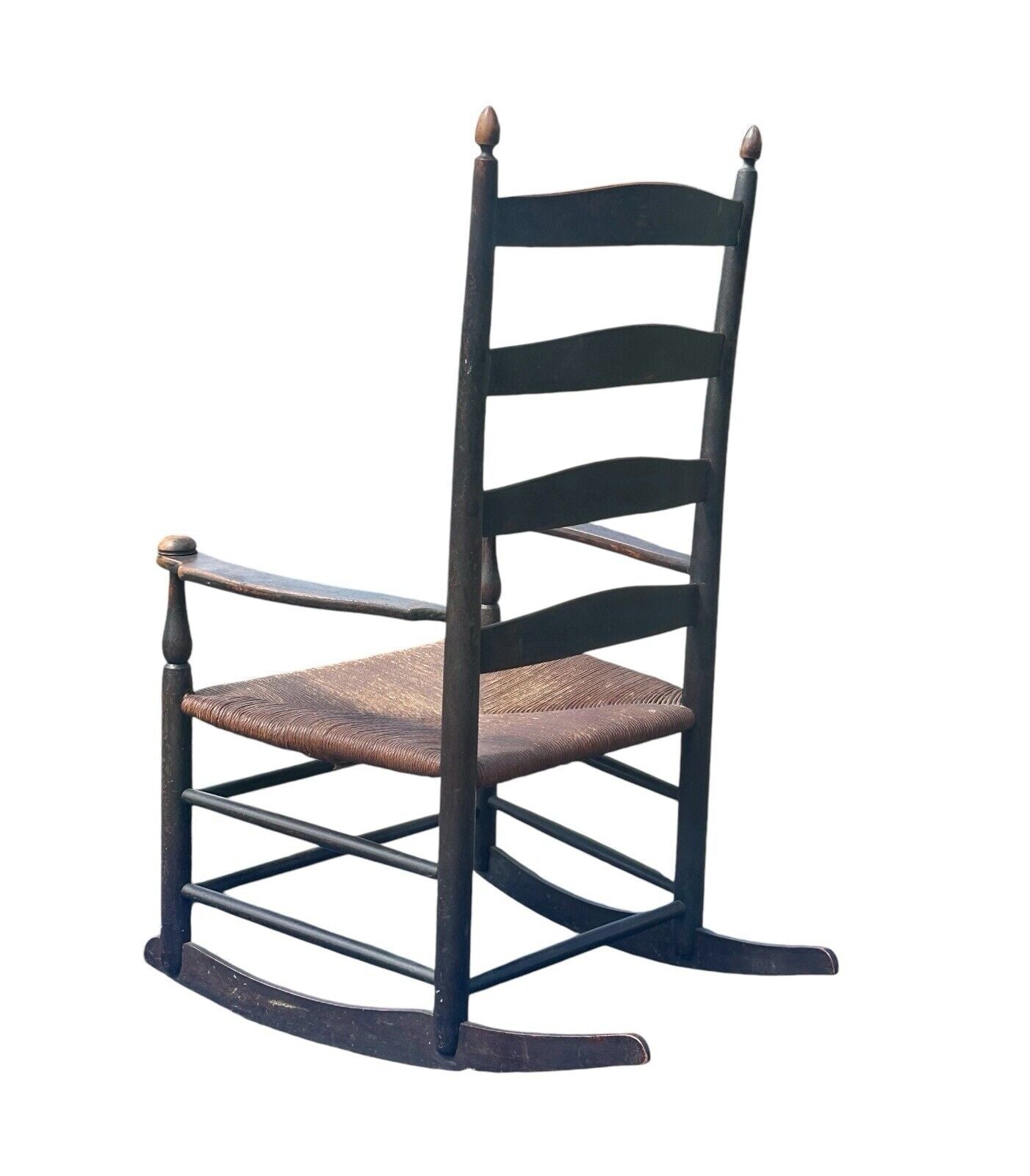 Antique Shaker Mt. Lebanon, Ny #5 Slat Back Rocking Chair With Mushroom Cap Arms - Bay Colony Antiques Antiques:Furniture:Chairs