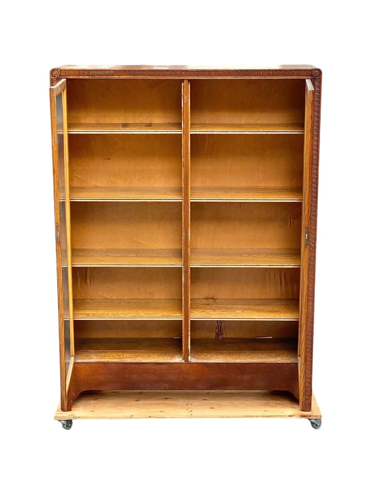 Antique Victorian Oak Double Door Bookcase / Cabinet With Shell Carved Corners - Bay Colony Antiques Antiques:Furniture:Cabinets & Cupboards