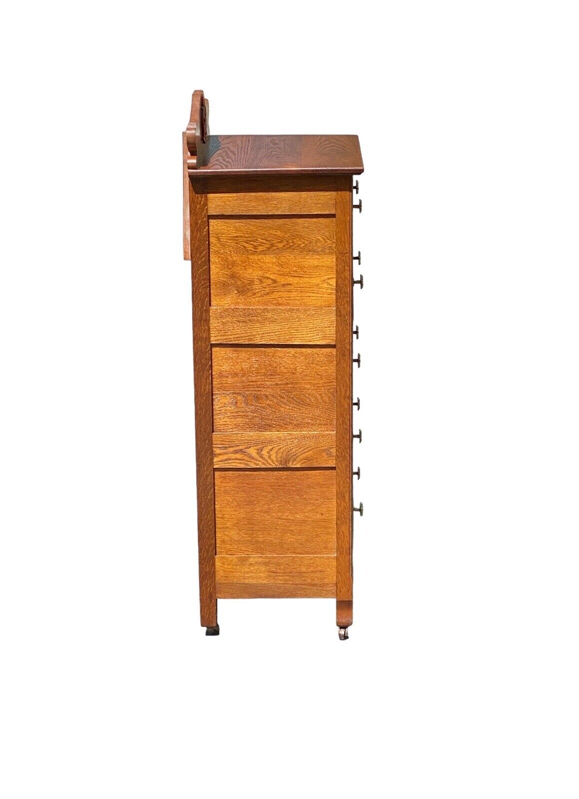 Antique Victorian Oak Five Drawer Lingerie Chest With Scrolled & Carved Gallery - Bay Colony Antiques Antiques:Furniture:Dressers & Chests of Drawers