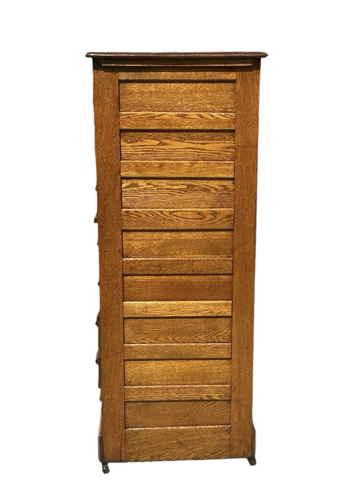 Antique Victorian Oak Raised Panel Eight Drawer Cabinet - Pull Out Writing Shelf - Bay Colony Antiques Antiques:Furniture:Cabinets & Cupboards