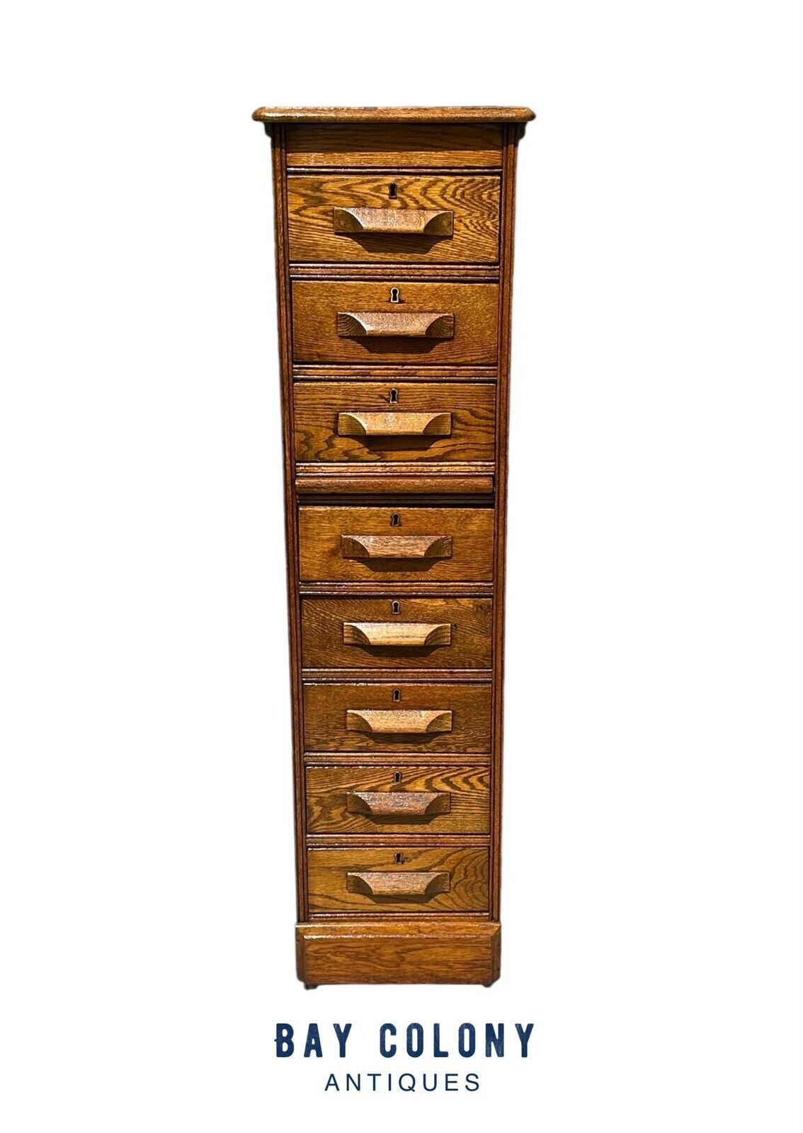 Antique Victorian Oak Raised Panel Eight Drawer Cabinet - Pull Out Writing Shelf - Bay Colony Antiques Antiques:Furniture:Cabinets & Cupboards