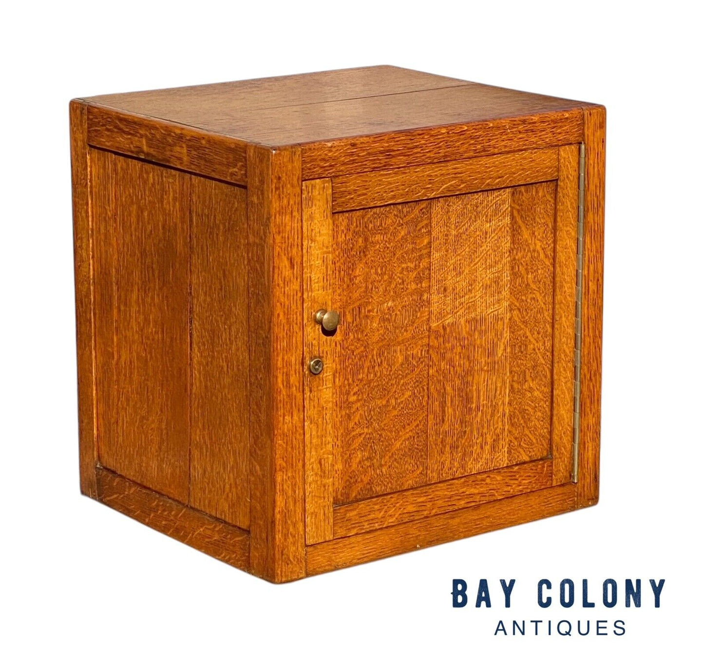 Antique Victorian Tiger Oak Humidor With Milk Glass Interior - Bay Colony Antiques Collectibles:Tobacciana:Cigars:Humidors:Antique & Vintage