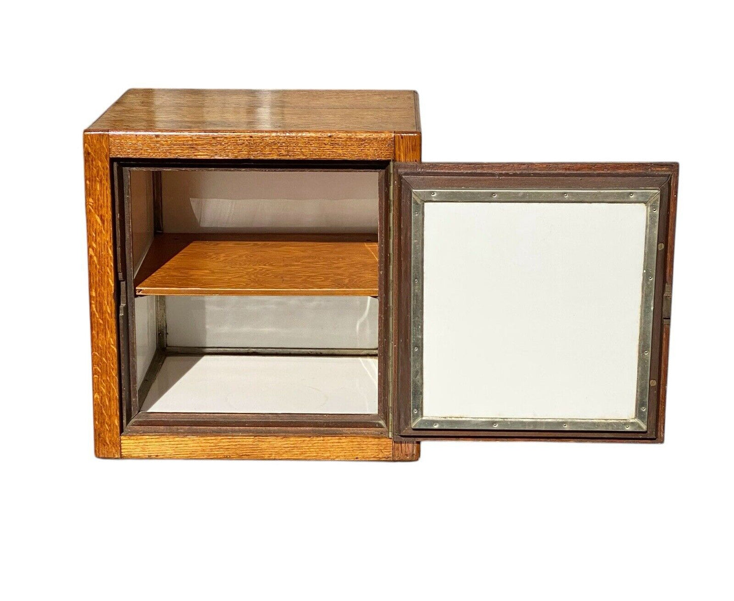 Antique Victorian Tiger Oak Humidor With Milk Glass Interior - Bay Colony Antiques Collectibles:Tobacciana:Cigars:Humidors:Antique & Vintage