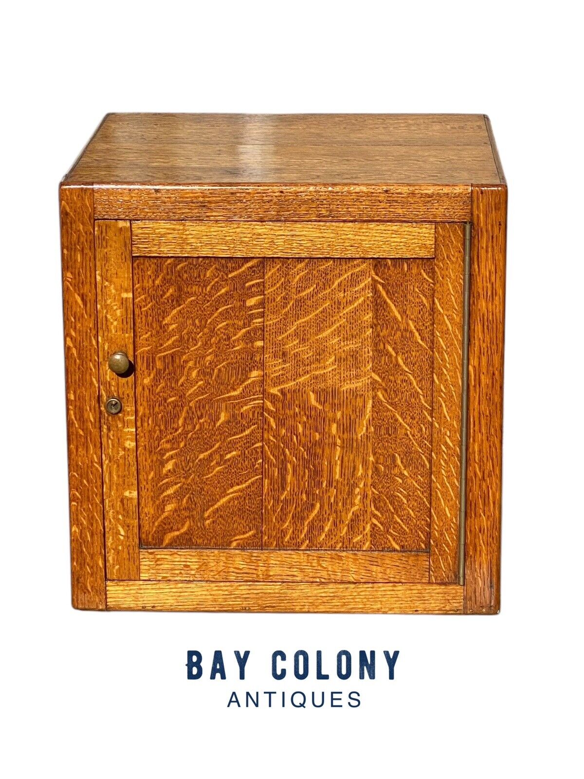 Antique Victorian Tiger Oak Humidor With Milk Glass Interior - Bay Colony Antiques Collectibles:Tobacciana:Cigars:Humidors:Antique & Vintage