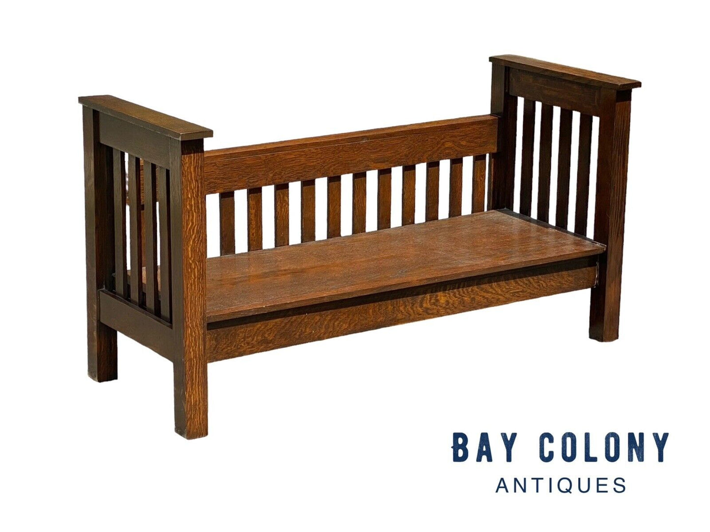 Arts & Crafts Style Settle Bench / Mission Bench with Low Back - Bay Colony Antiques Antiques:Furniture:Benches & Stools
