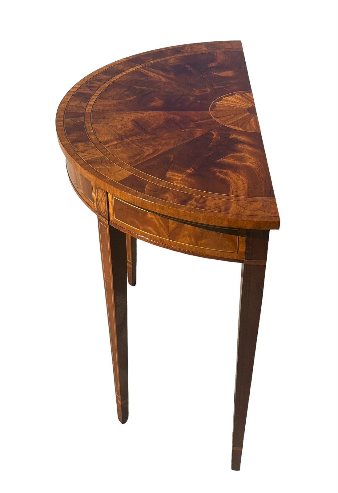 Council Craftsman Federal Style Mahogany Demilune Console Table With Fan Inlay - Bay Colony Antiques Antiques:Furniture:Tables