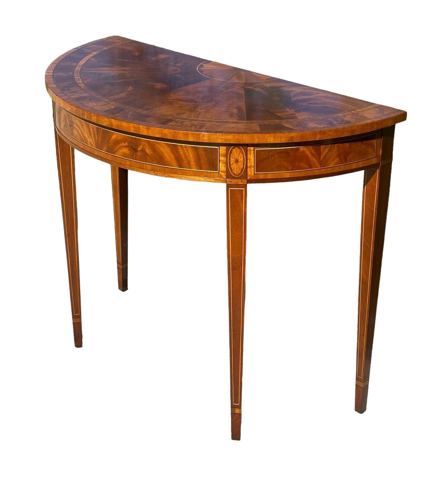 Council Craftsman Federal Style Mahogany Demilune Console Table With Fan Inlay - Bay Colony Antiques Antiques:Furniture:Tables