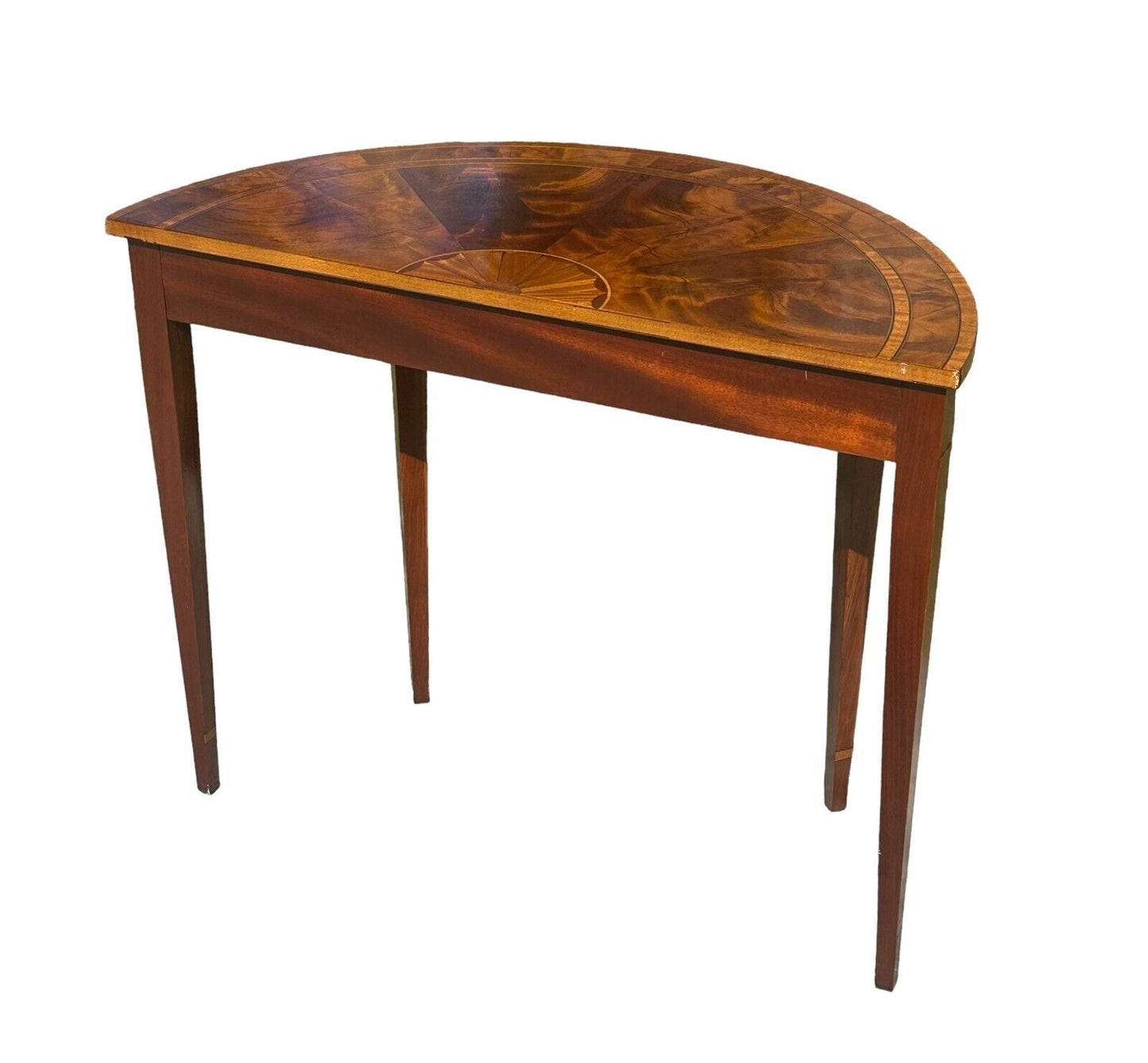 Council Craftsman Federal Style Mahogany Demilune Console Table With Fan Inlay - Bay Colony Antiques Antiques:Furniture:Tables