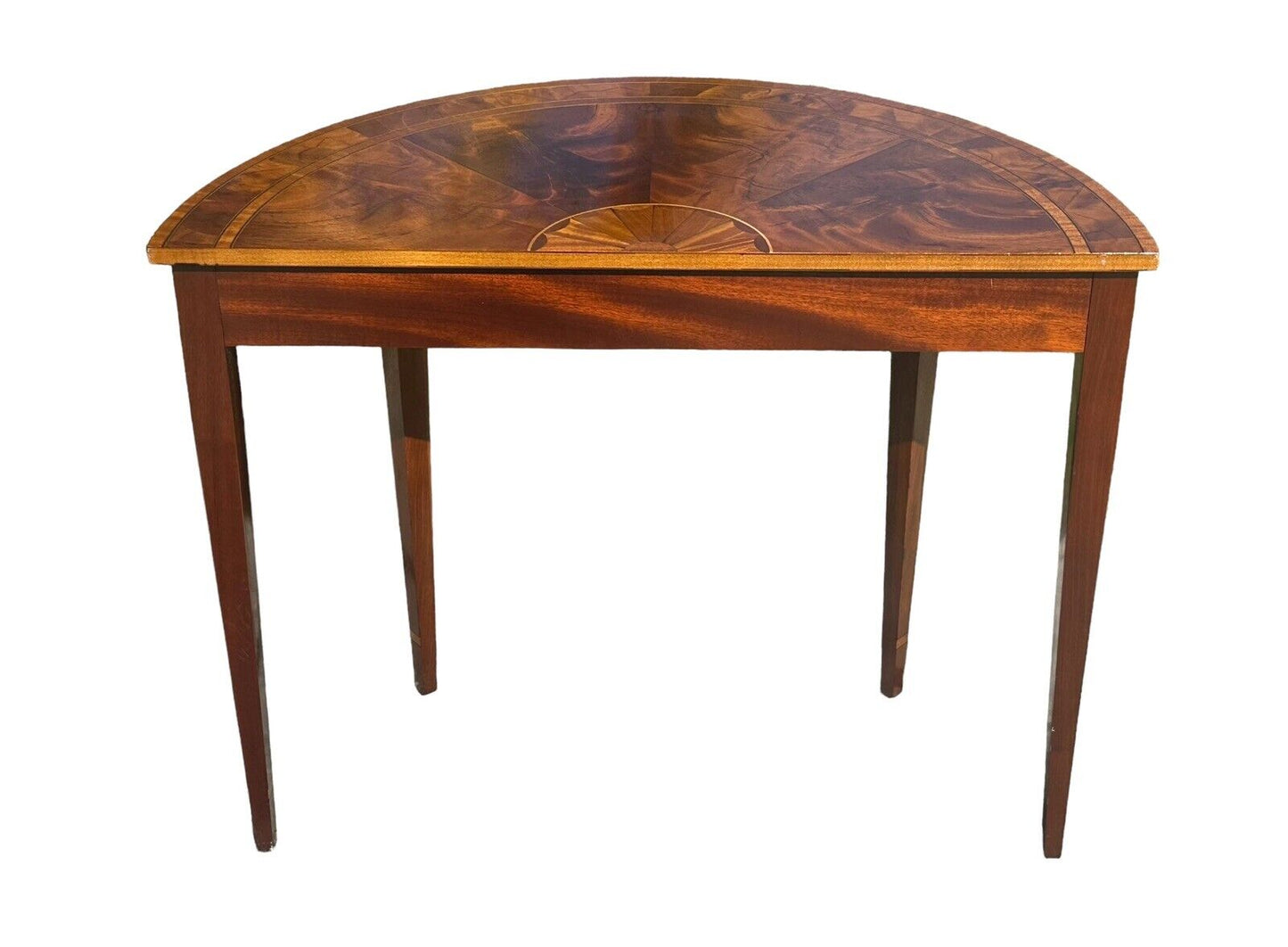 Council Craftsman Federal Style Mahogany Demilune Console Table With Fan Inlay - Bay Colony Antiques Antiques:Furniture:Tables