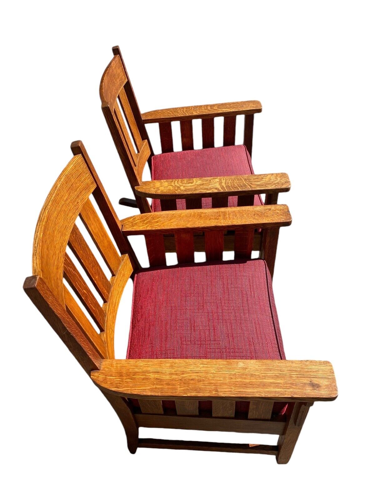 Pair of Antique Arts & Crafts Mission Oak Arm Chairs With Matching Footstool - Bay Colony Antiques Antiques:Furniture:Chairs