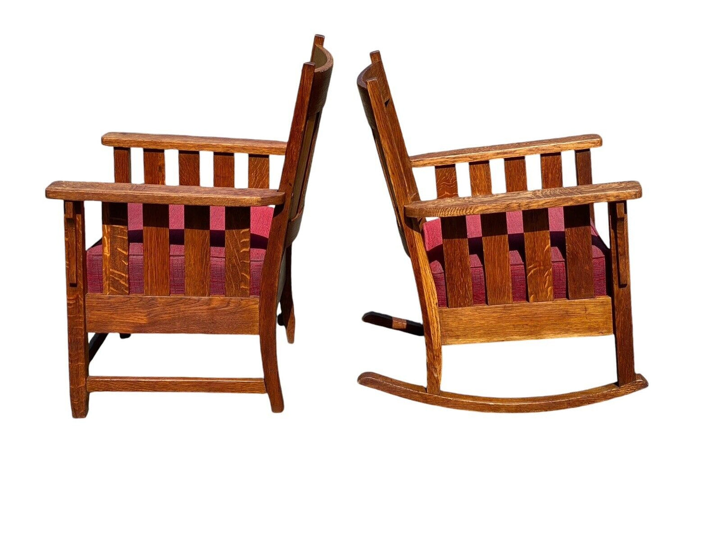 Pair of Antique Arts & Crafts Mission Oak Arm Chairs With Matching Footstool - Bay Colony Antiques Antiques:Furniture:Chairs
