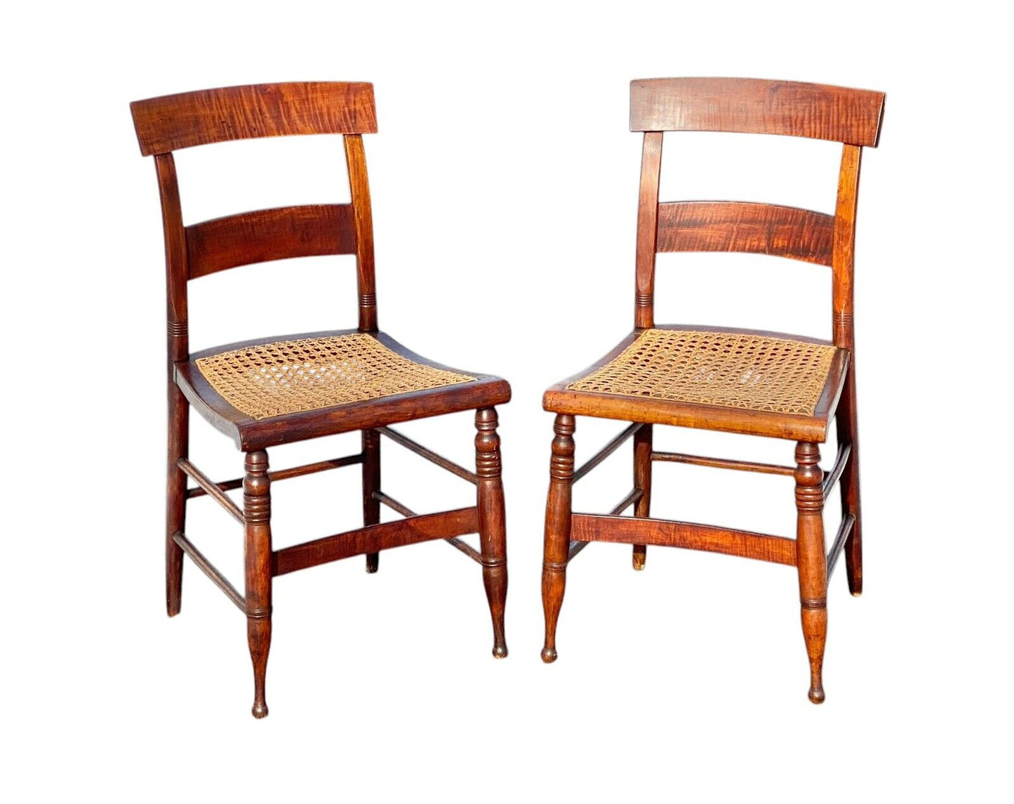 Pair of Antique Tiger Maple Chairs with Cane Seats - Bay Colony Antiques Antiques:Furniture:Chairs