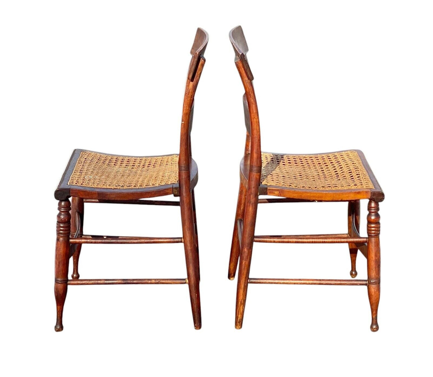 Pair of Antique Tiger Maple Chairs with Cane Seats - Bay Colony Antiques Antiques:Furniture:Chairs