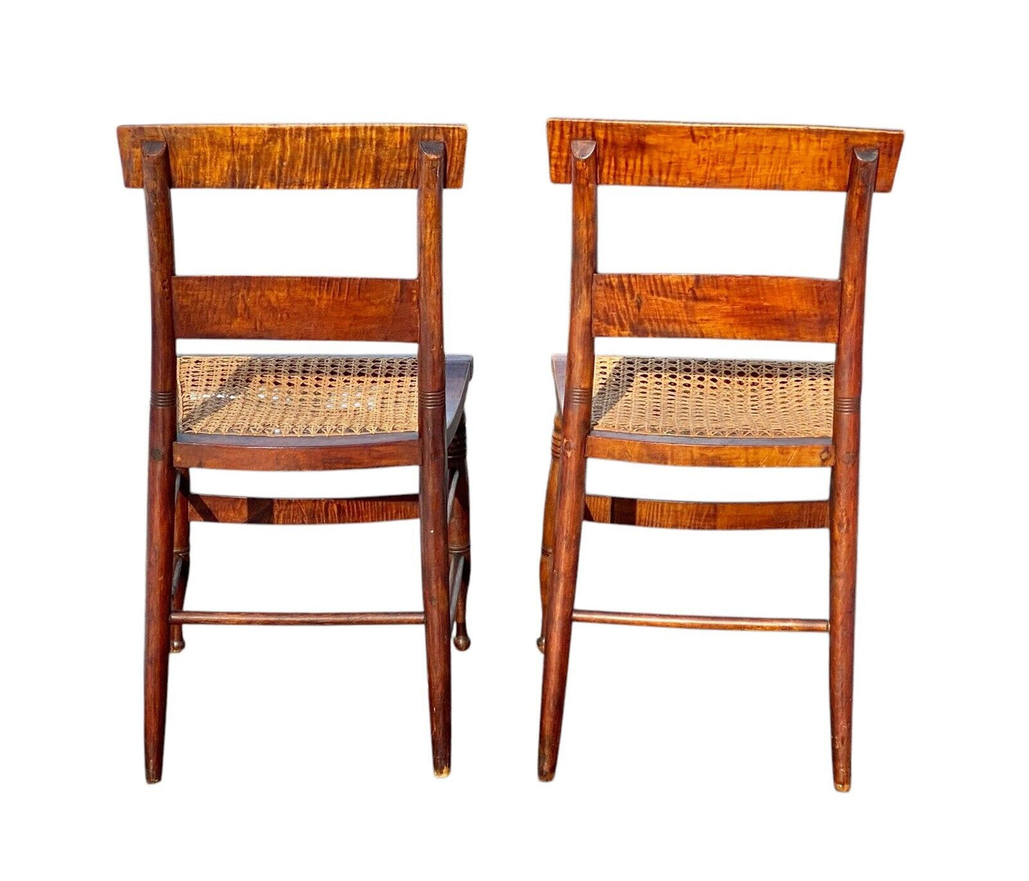 Pair of Antique Tiger Maple Chairs with Cane Seats - Bay Colony Antiques Antiques:Furniture:Chairs