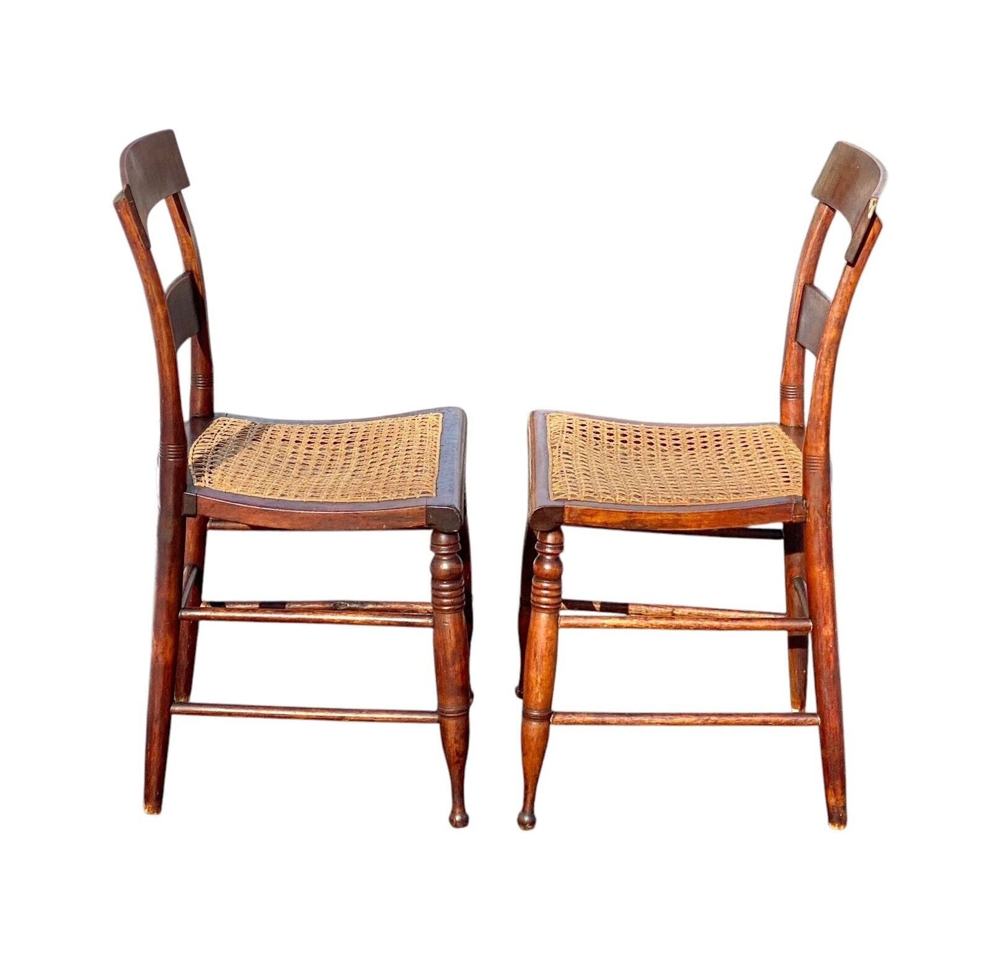 Pair of Antique Tiger Maple Chairs with Cane Seats - Bay Colony Antiques Antiques:Furniture:Chairs