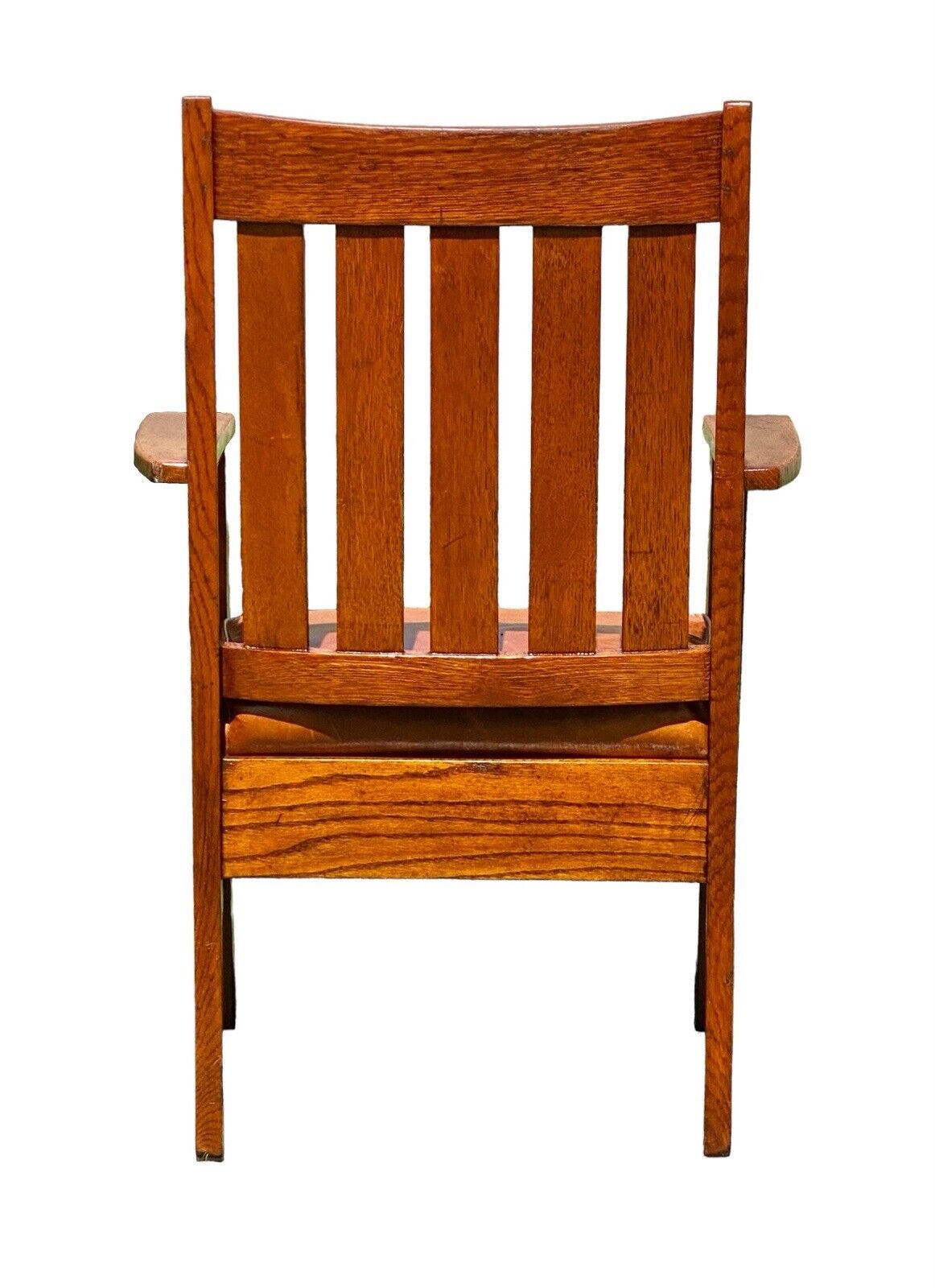 Rare Antique Art & Crafts Oak Wingback Armchair with Orange Leather Seat - Bay Colony Antiques Antiques:Furniture:Chairs
