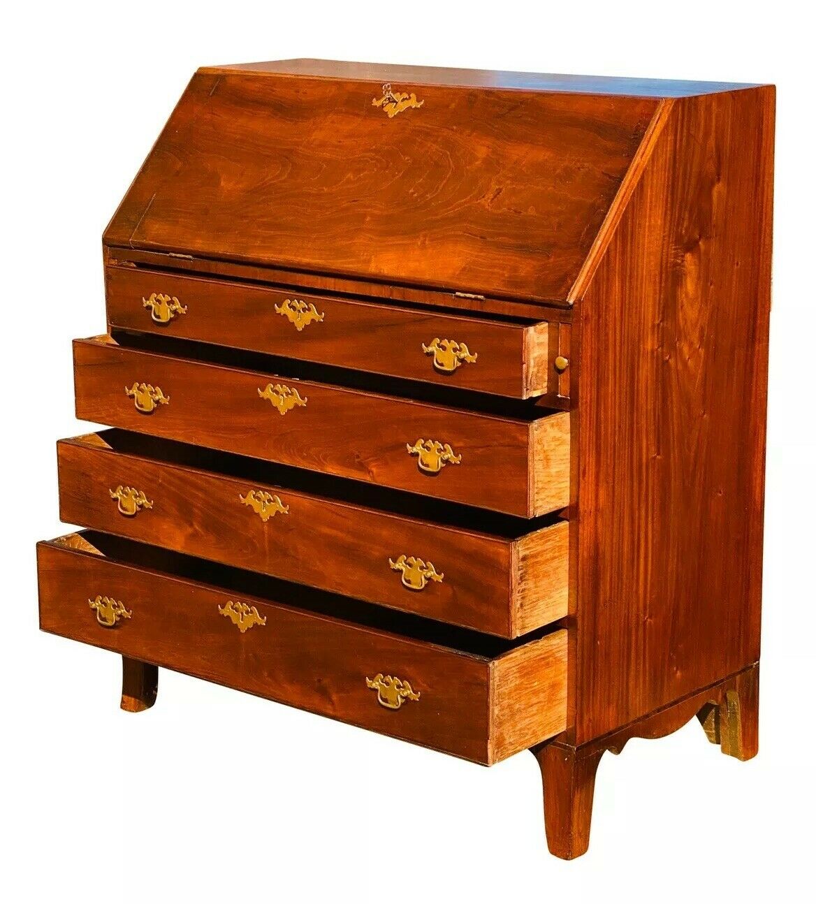 19TH C ANTIQUE AMERICAN HEPPLEWHITE MAHOGANY SLANT LID SECRETARY DESK