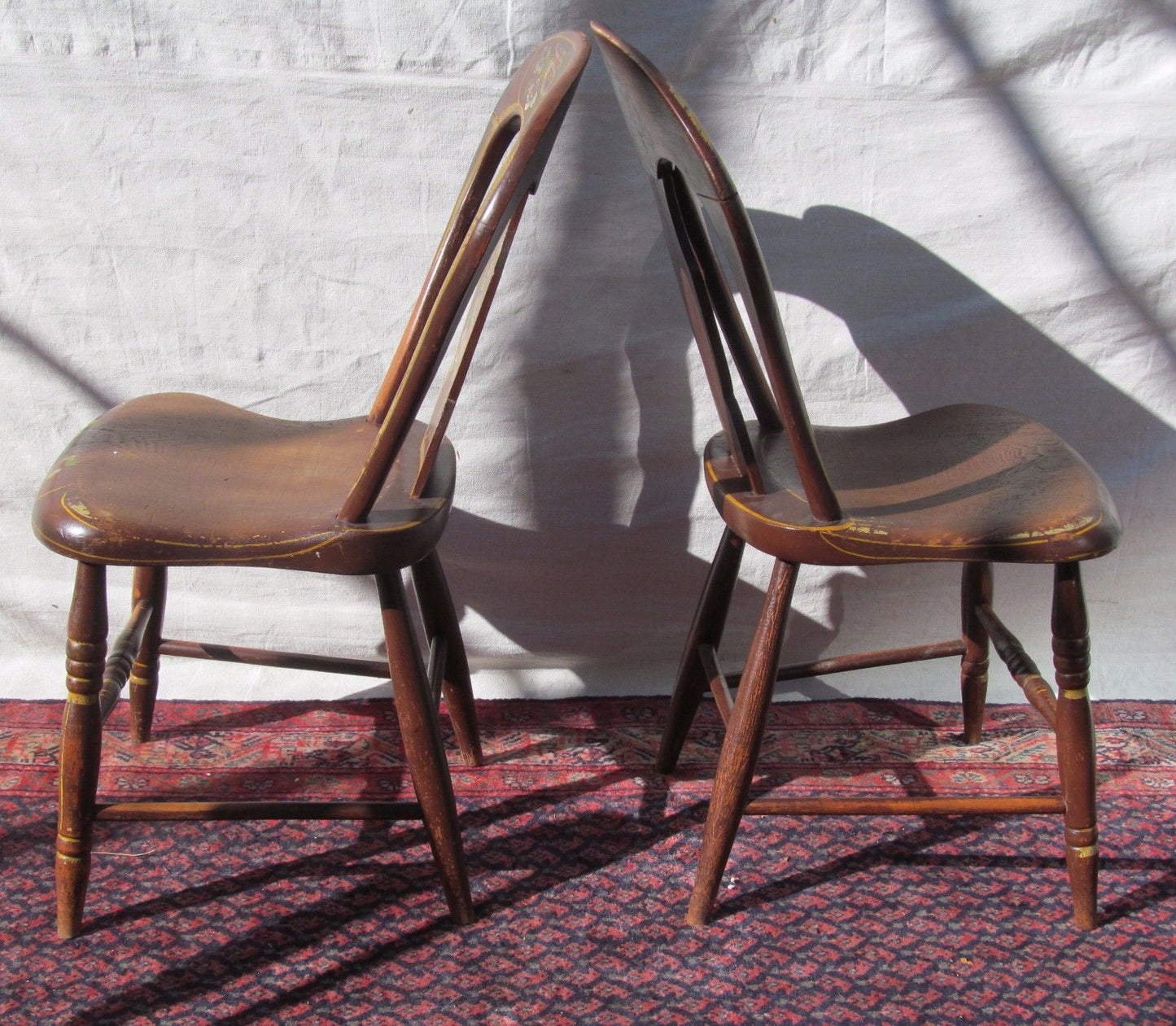 ANTIQUE WONDERFULLY PAINT DECORATED OHIO RIVER VALLEY SET OF FOUR CHAIRS