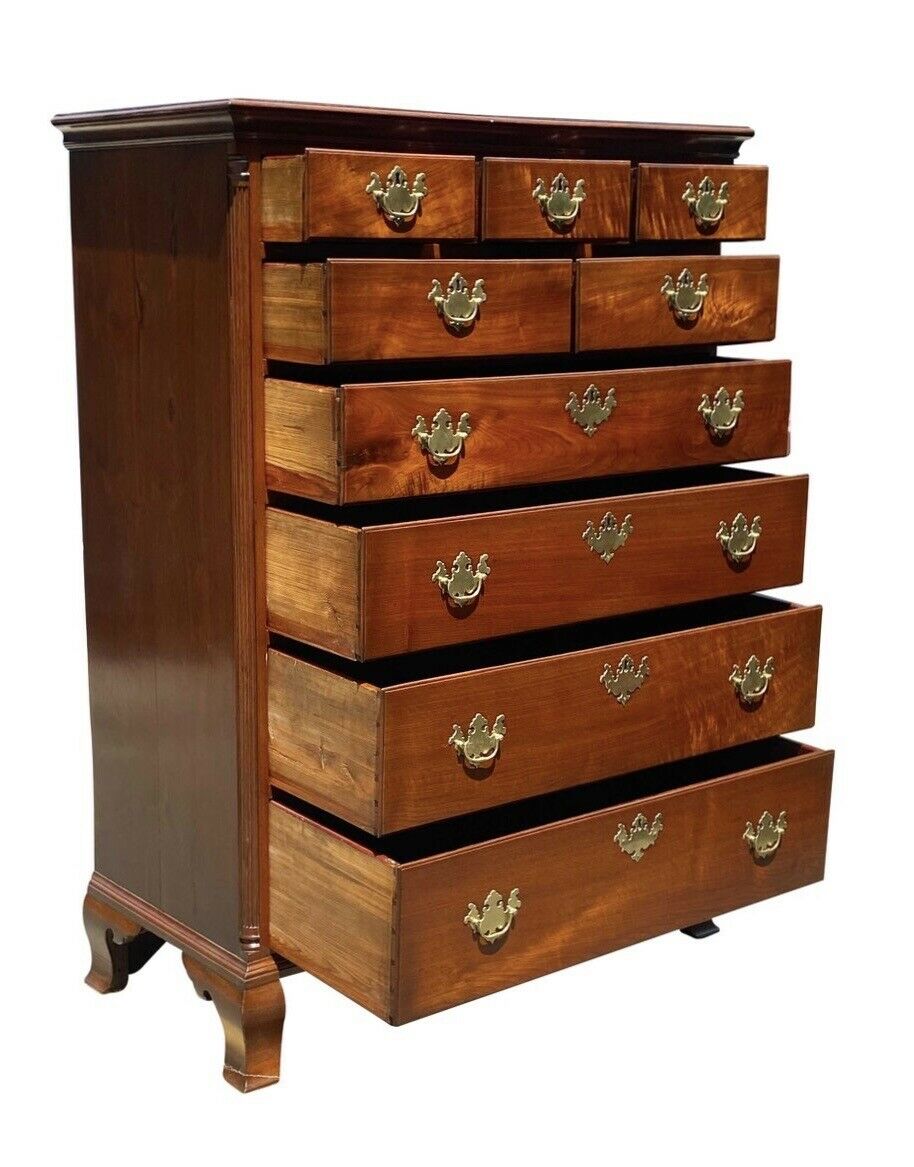 18TH C ANTIQUE CHIPPENDALE PENNSYLVANIA WALNUT TALL CHEST / DRESSER ~ YORK PA