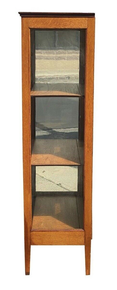 20th C Antique Arts & Crafts Tiger Oak Single Door Bookcase / China Cabinet