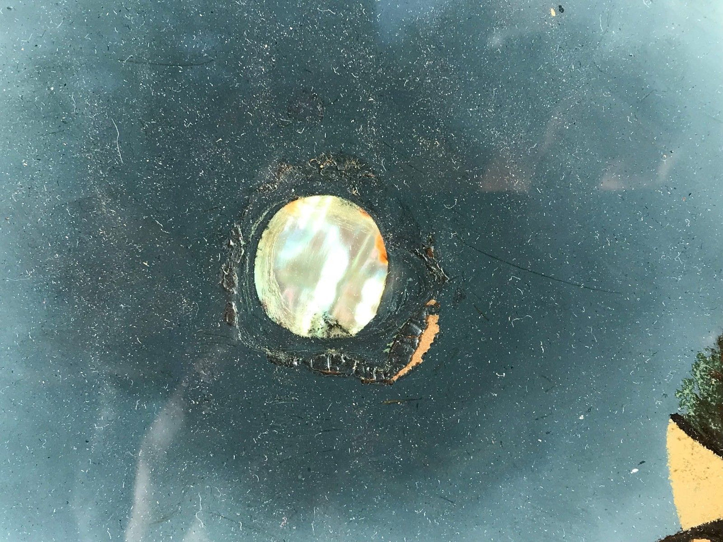 19TH C. NEW ENGLAND COTTAGE LANDSCAPE W/ MOTHER OF PEARL ILLUMINATED MOON