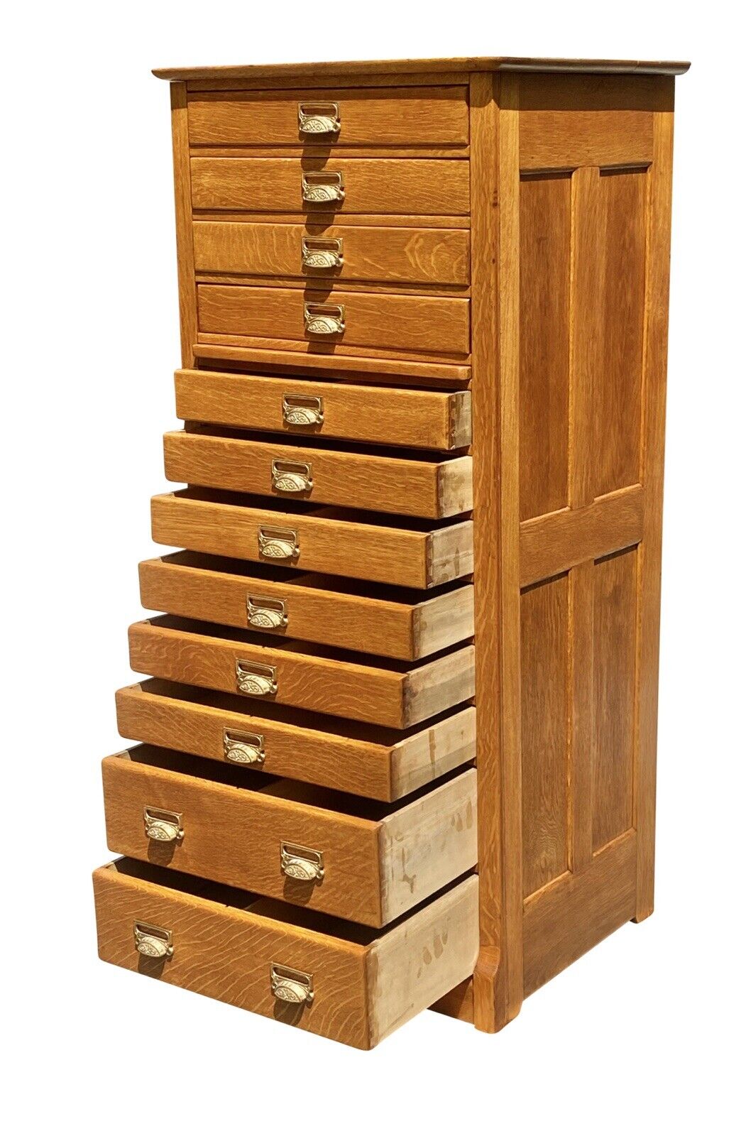 19th C Antique Victorian Tiger Oak 12 Drawer File Cabinet
