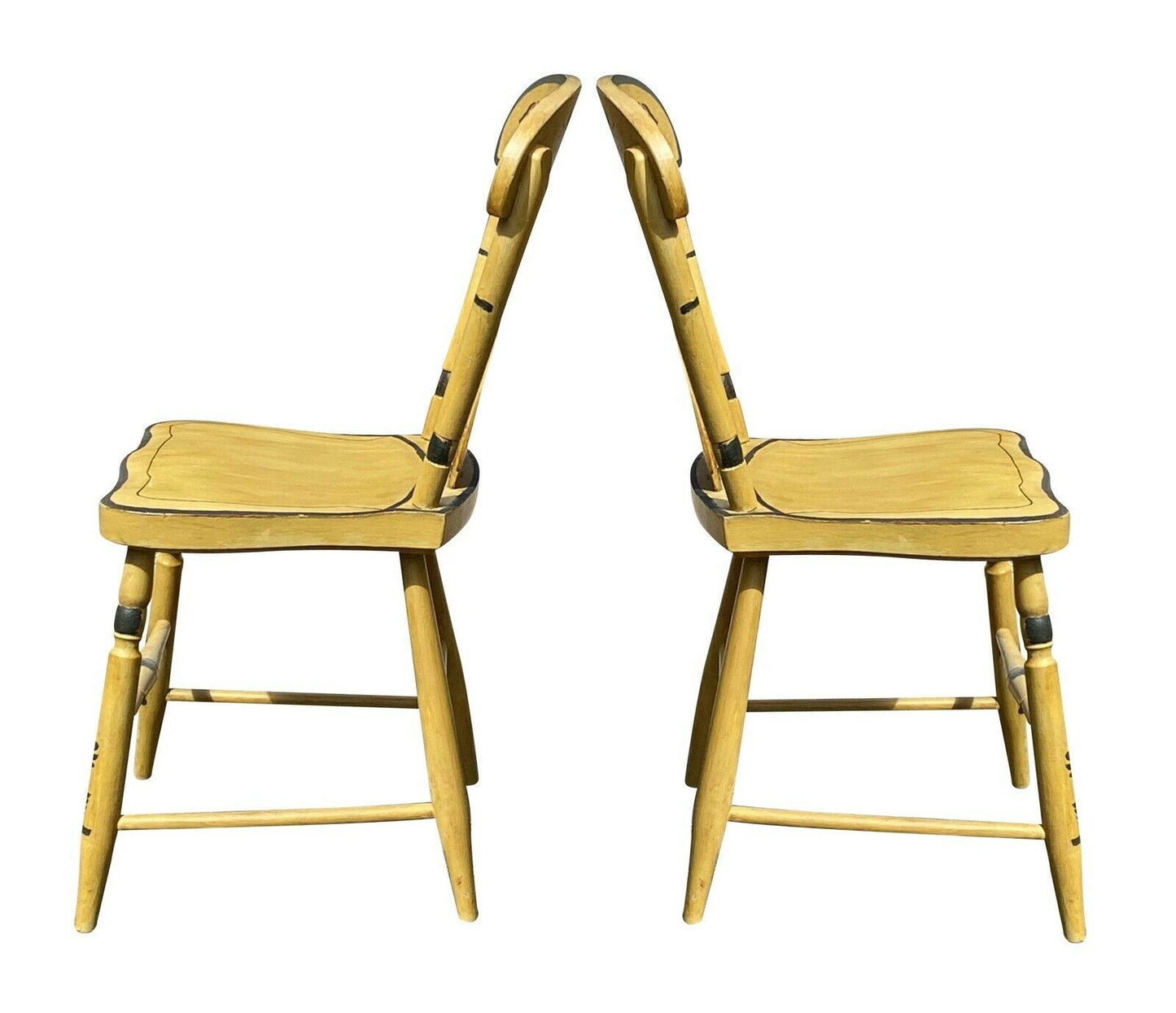 19TH C ANTIQUE SET OF 6 COUNTRY SHERATON YELLOW FANCY PAINT DINING CHAIRS