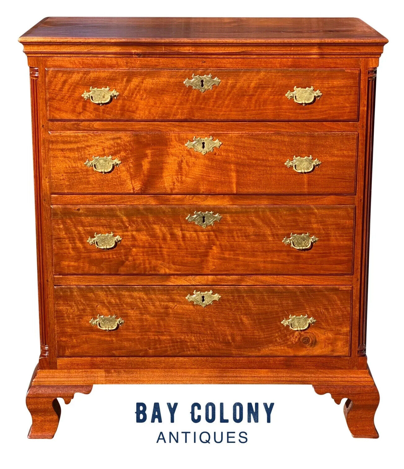 18th C Antique Chippendale Pennsylvania Cherry Bachelor Chest W/ Carved Columns