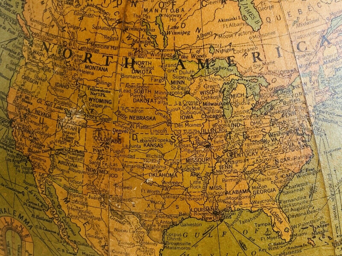 EARLY 20TH C ANTIQUE 1934 REPLOGLE 12 INCH GLOBE W/ ORIGINAL BOOK STORAGE BASE