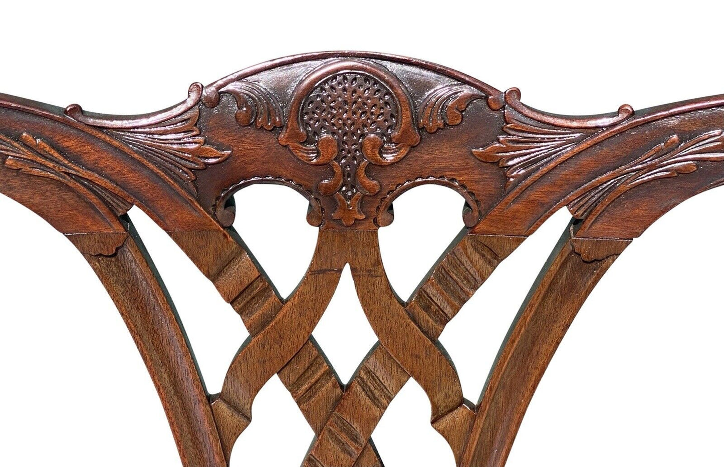 19th C Antique Chippendale Style Carved Mahogany Desk Chair W/ Needlepoint Seat