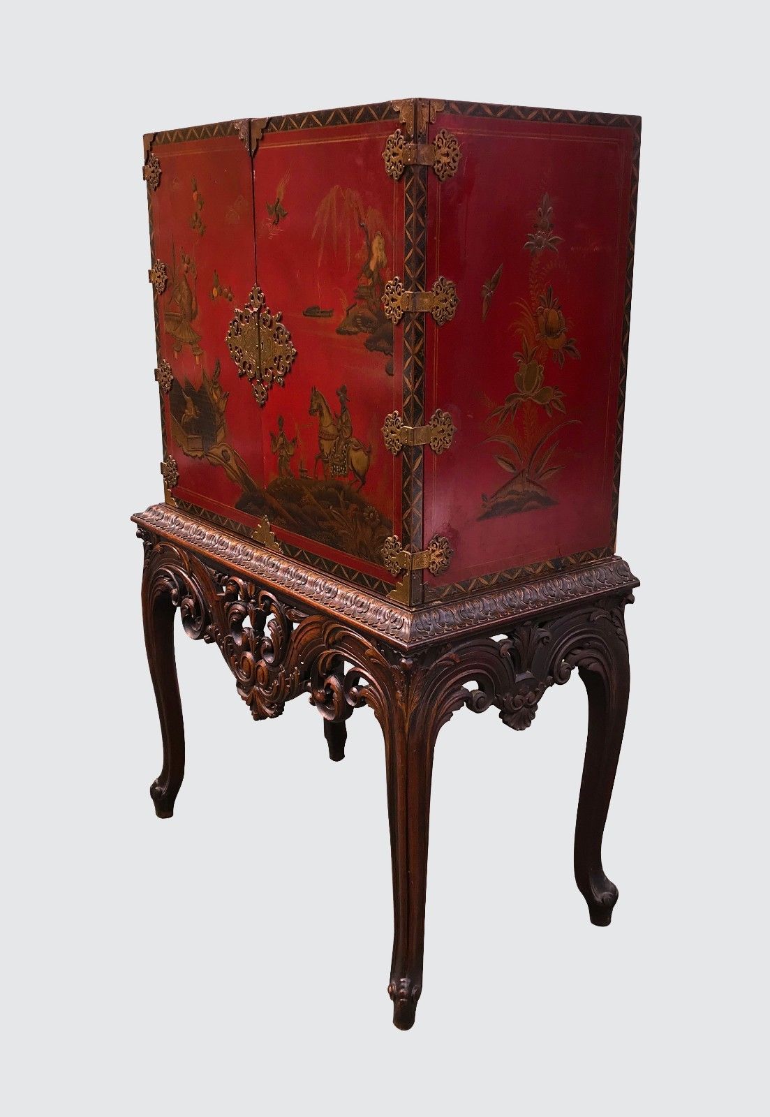 EXCEPTIONAL CHINOISERIE DESK ON CARVED FRAME SECRETARY DESK-SUPERIOR SPECIMEN