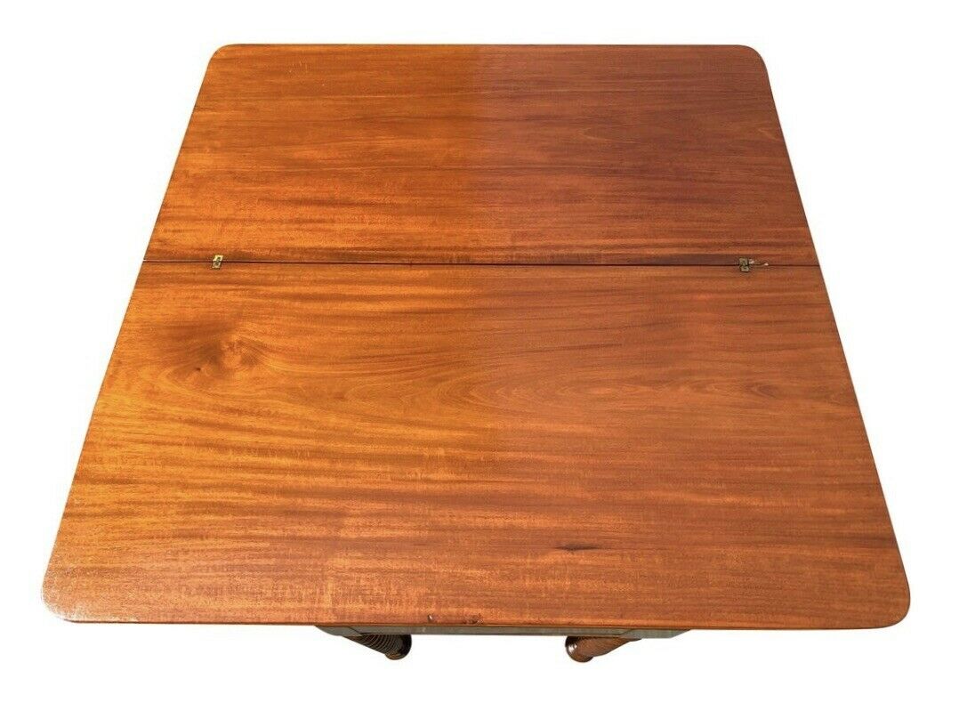 19TH C ANTIQUE SHERATON MAHOGANY ROPE LEG GAME TABLE / CARD TABLE