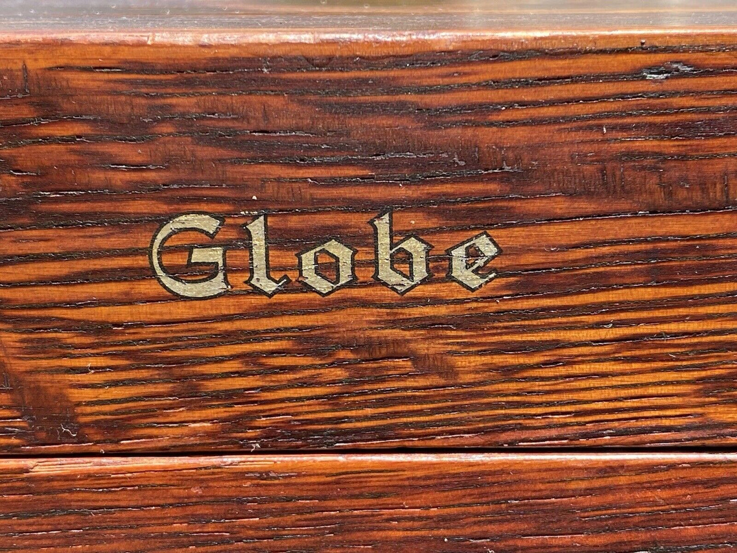 20th C Antique Arts & Crafts 4 Drawer Tiger Oak Globe Wood File Cabinet