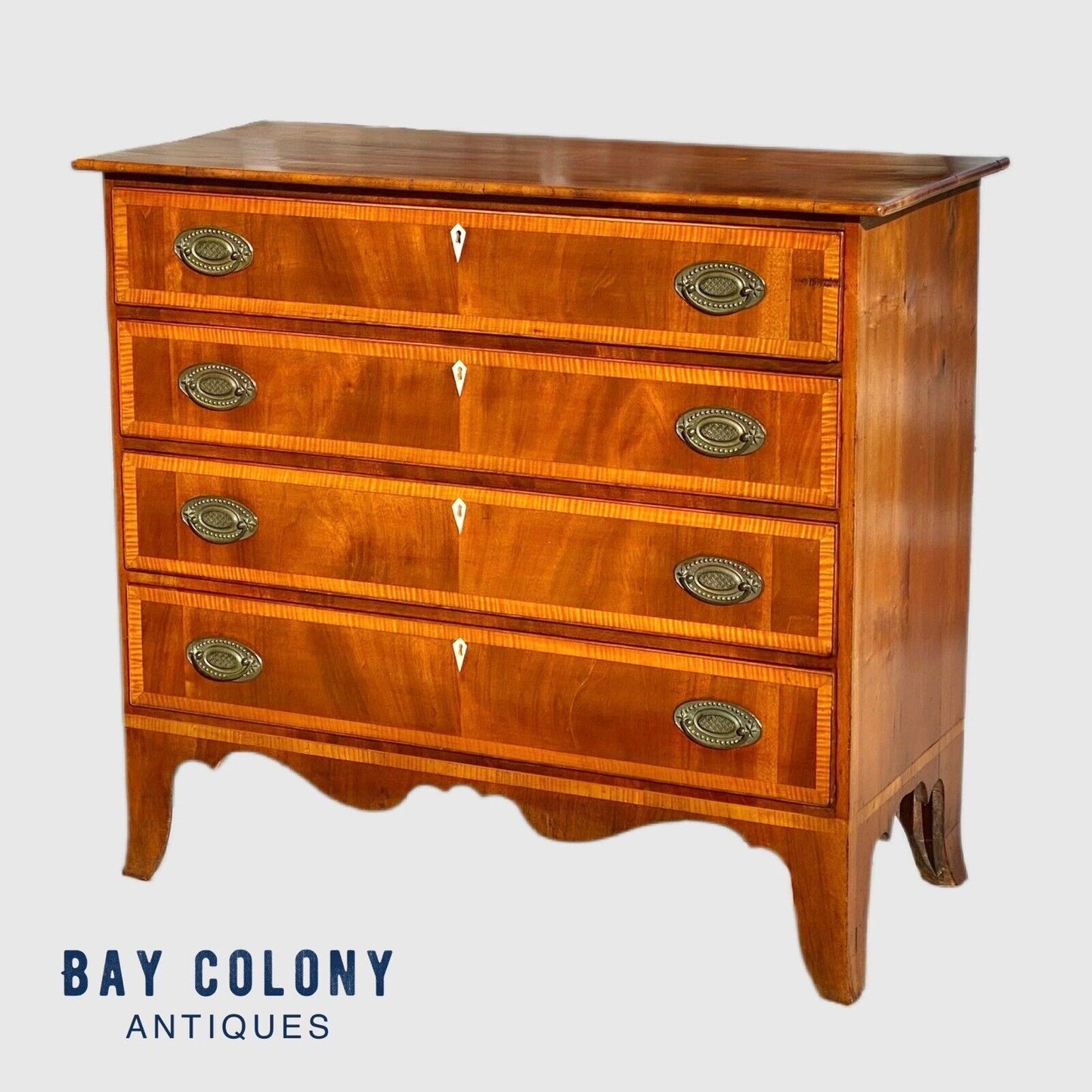 Antique Cherry & Tiger Maple Hepplewhite Chest of Drawers - Spooner & Fitts