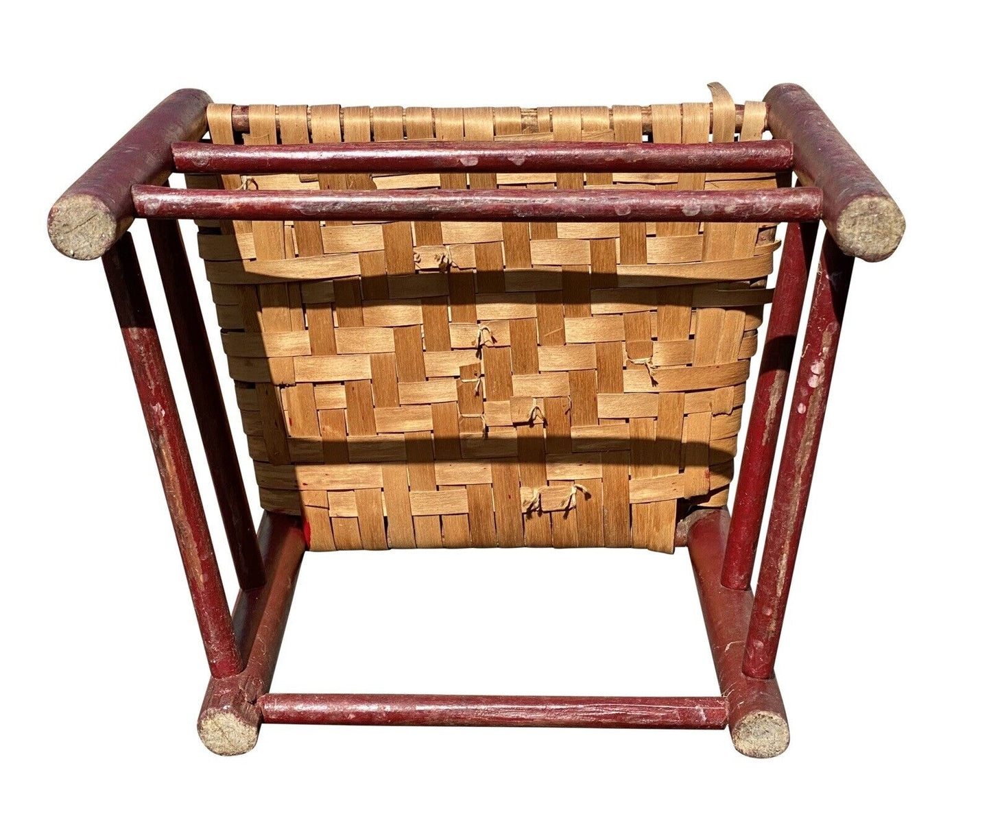 18th C Antique Queen Anne Ladder Back Side Chair - Red Paint & Splint Seat