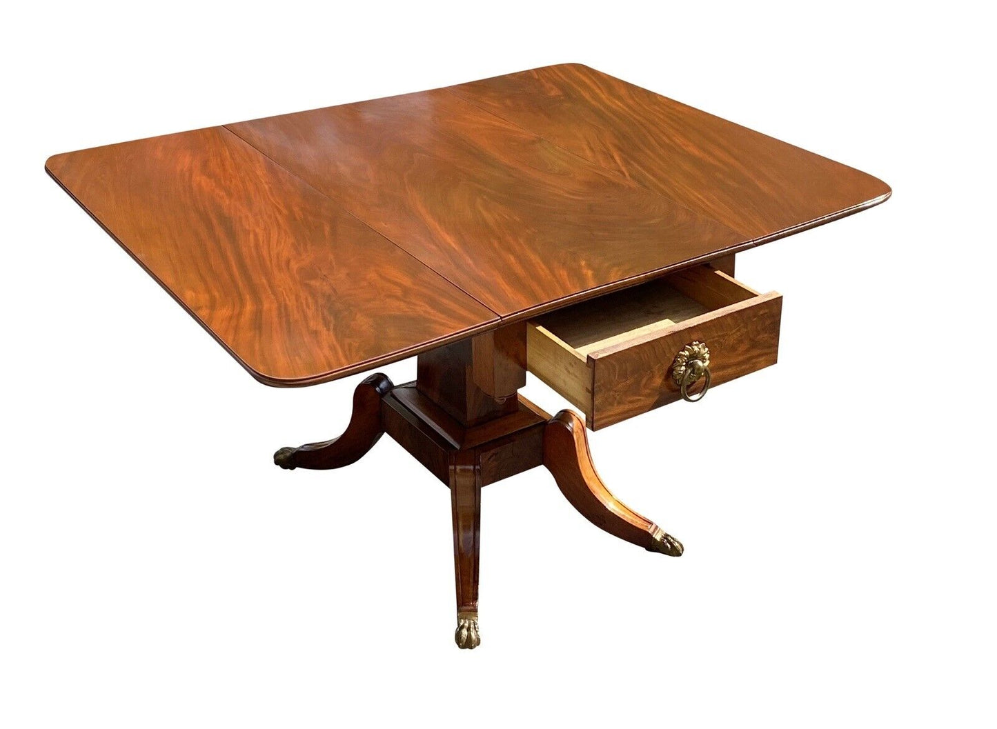 Early 19th Century Federal Mahogany Dropleaf Table With Brass Floral Ring Pulls